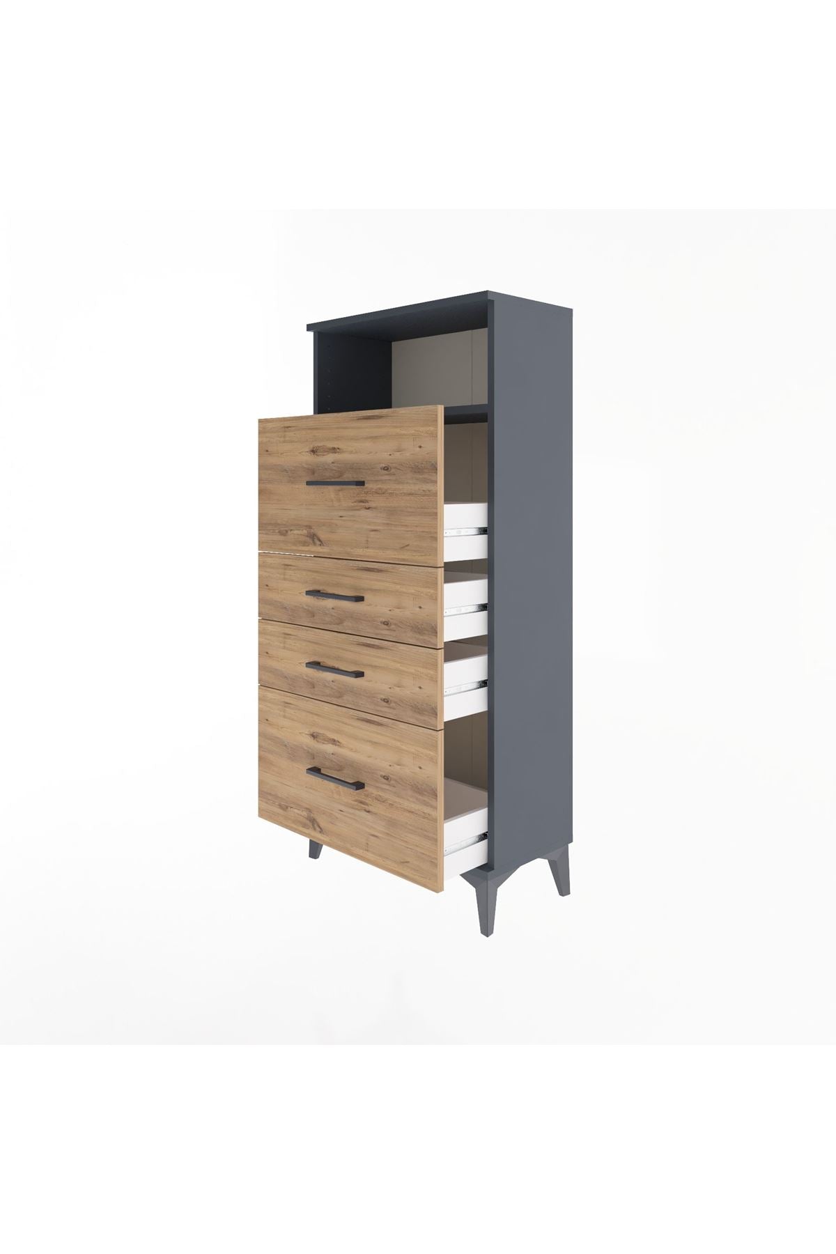 Arges Dolap Tek Raflı 4 Çekmeceli 60x30x134 Antrasit-Çam