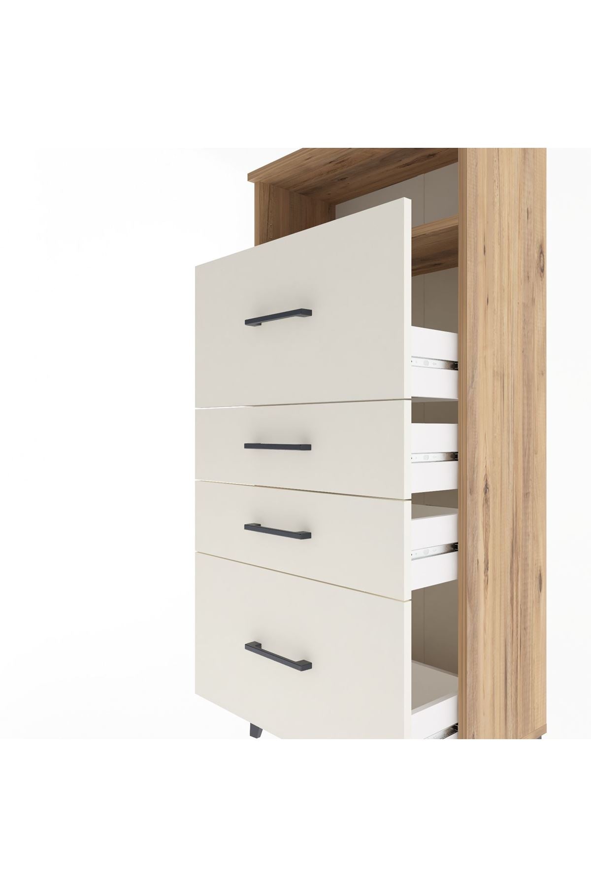 Arges Dolap Tek Raflı 4 Çekmeceli 60x30x134 Çam-Aytaşı