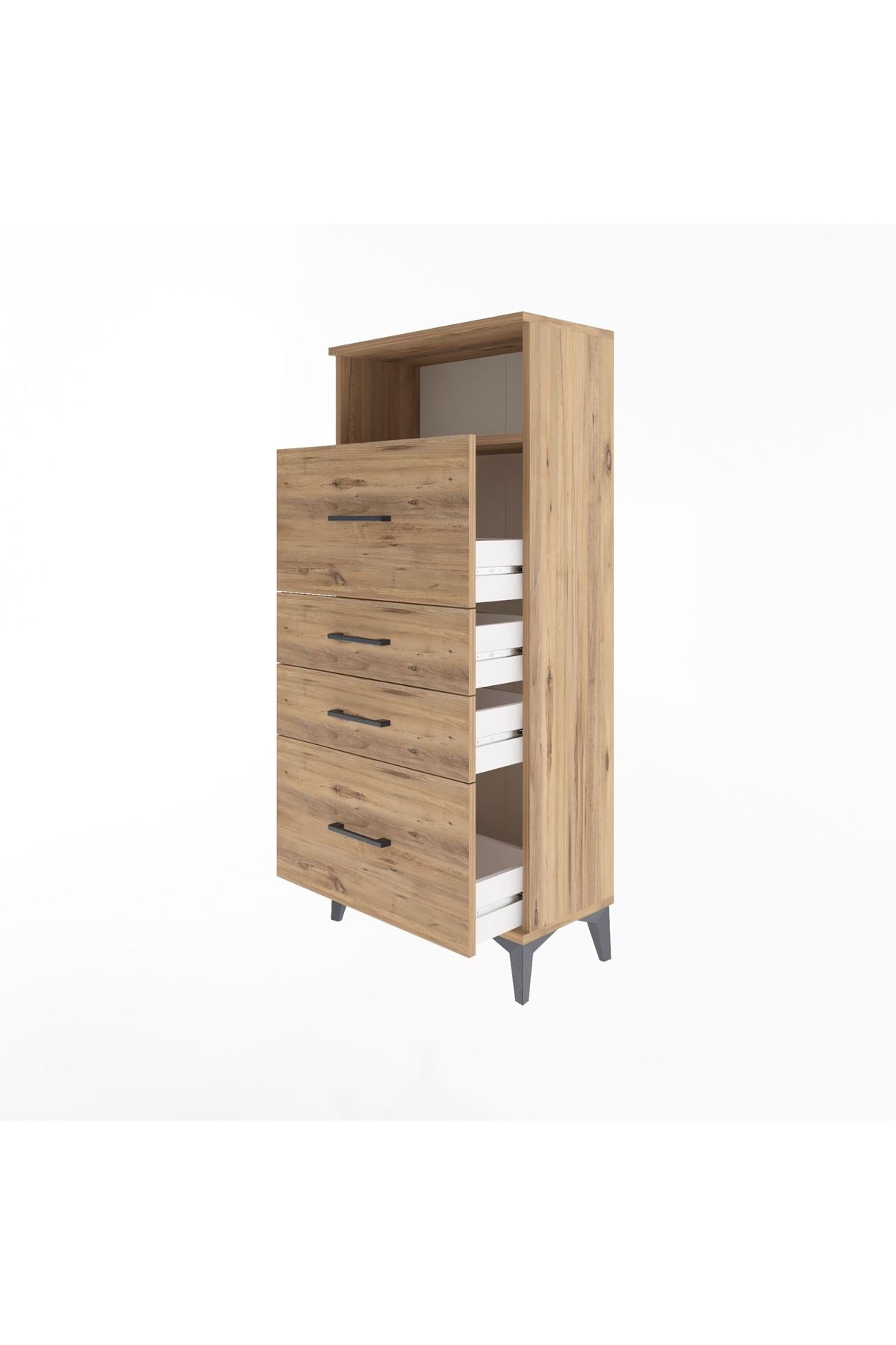 Arges Dolap Tek Raflı 4 Çekmeceli 60x30x134 Çam-Çam