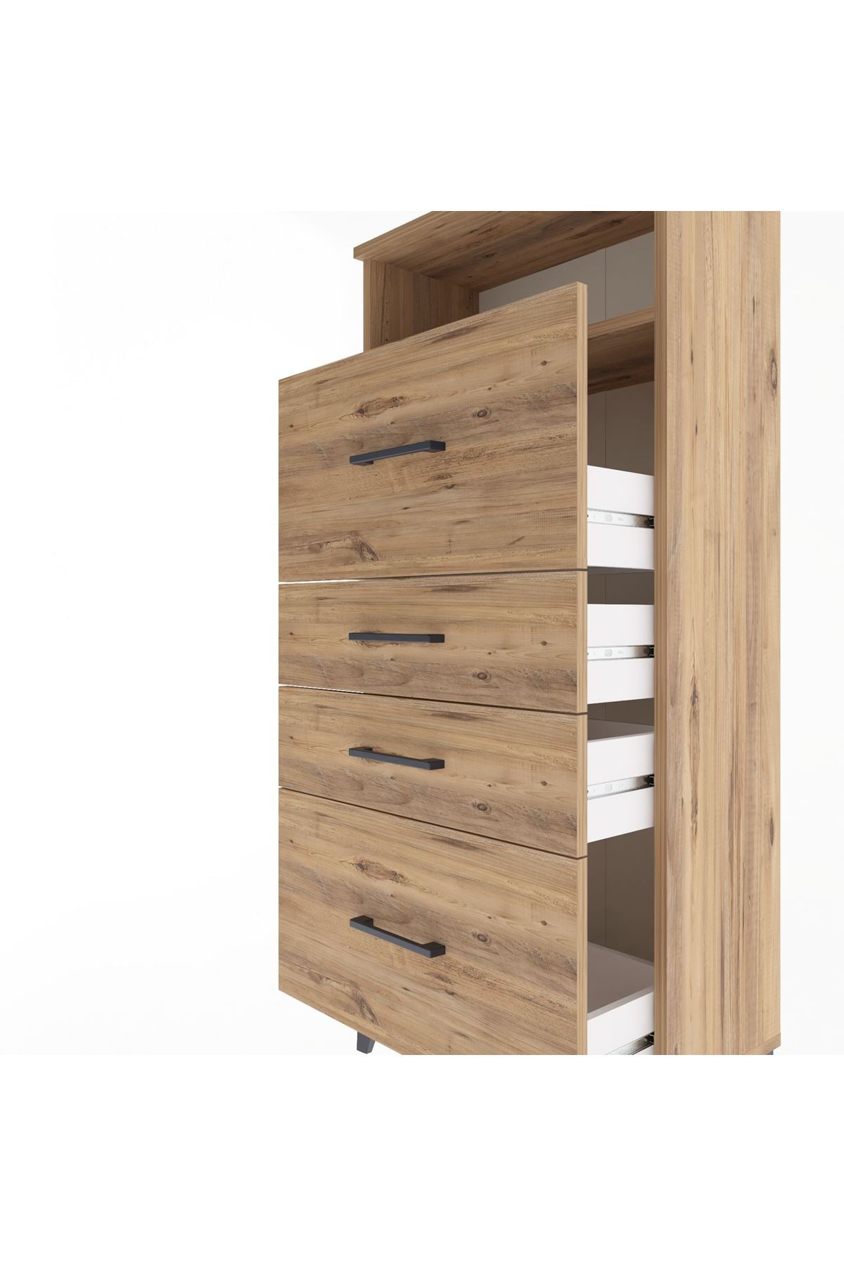 Arges Dolap Tek Raflı 4 Çekmeceli 60x30x134 Çam-Çam