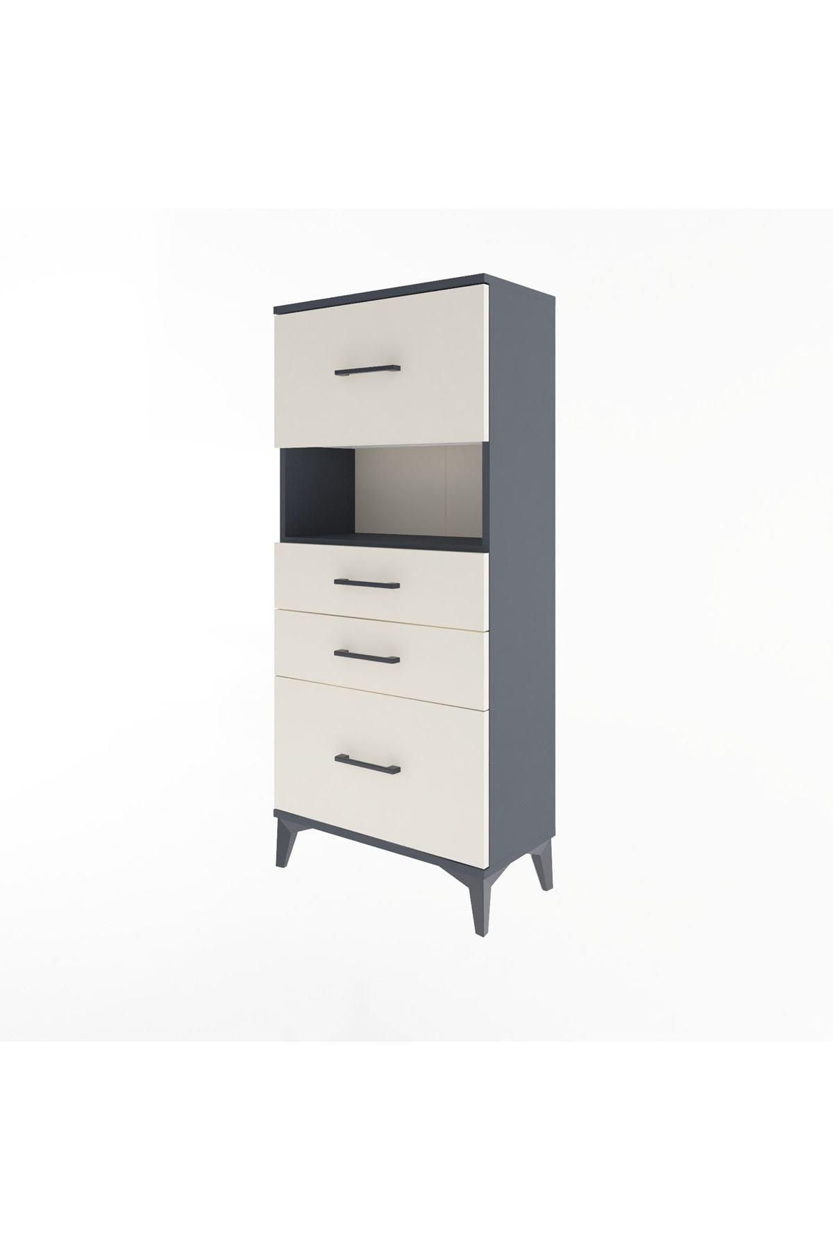 Arges Dolap Tek Raflı 4 Çekmeceli 60x30x134 Antrasit-Aytaşı