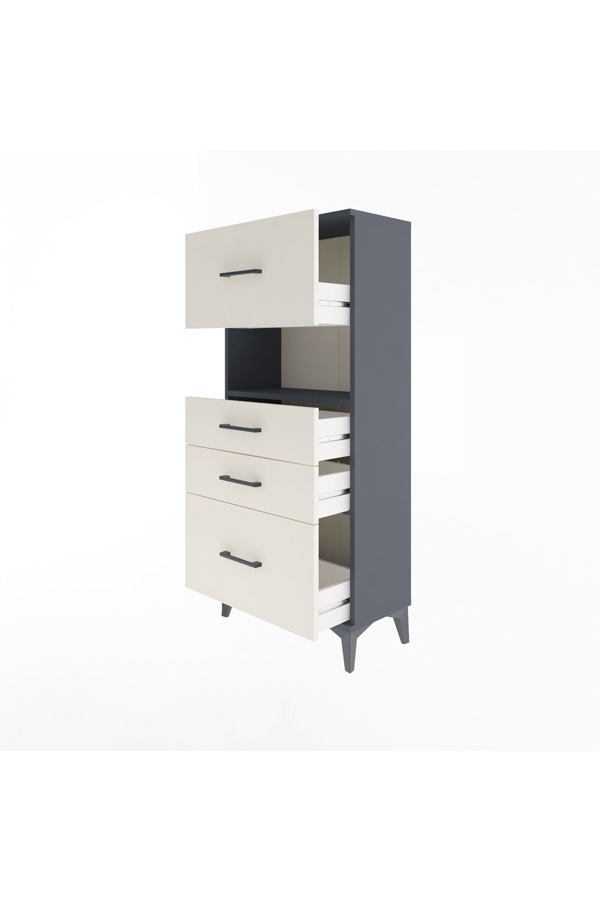 Arges Dolap Tek Raflı 4 Çekmeceli 60x30x134 Antrasit-Aytaşı