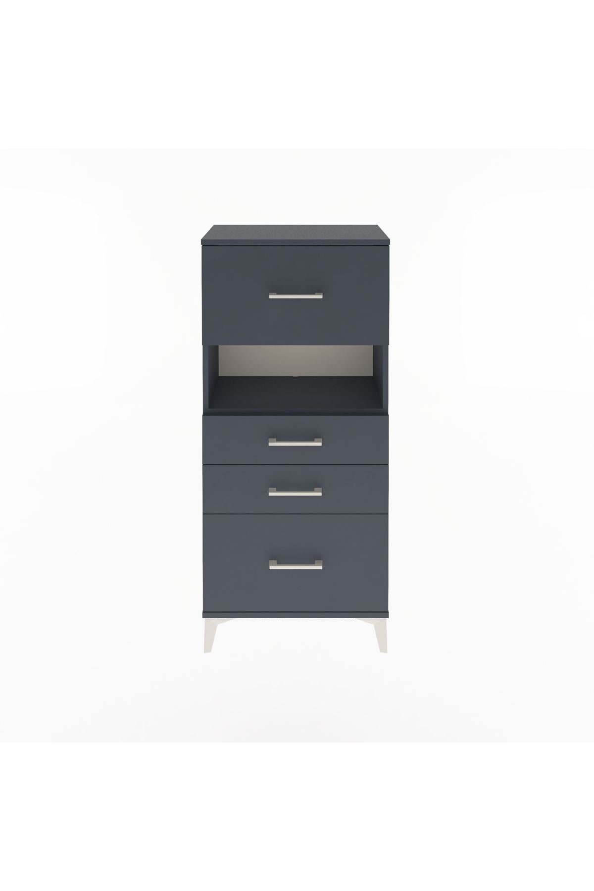 Arges Dolap Tek Raflı 4 Çekmeceli 60x30x134 Antrasit-Antrasit