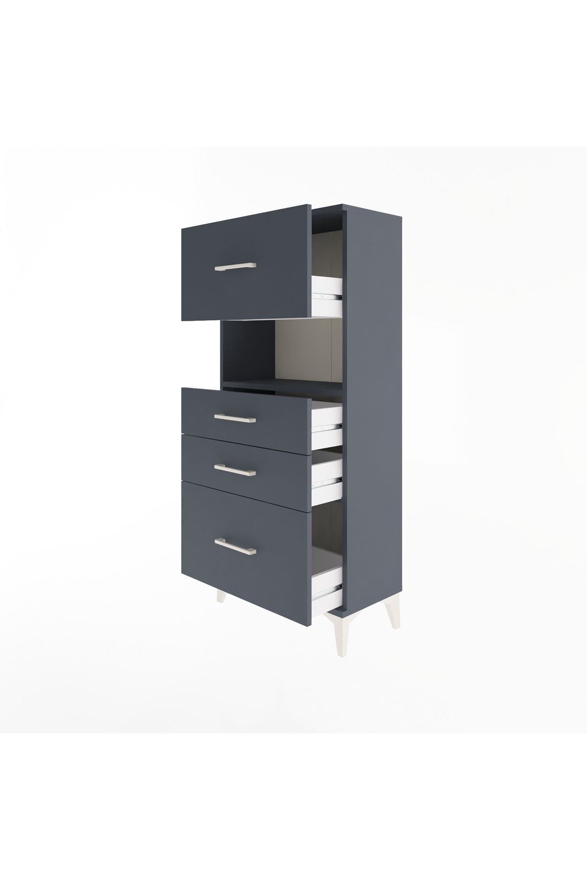 Arges Dolap Tek Raflı 4 Çekmeceli 60x30x134 Antrasit-Antrasit