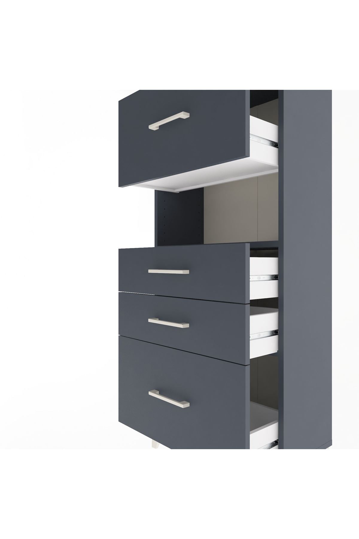 Arges Dolap Tek Raflı 4 Çekmeceli 60x30x134 Antrasit-Antrasit