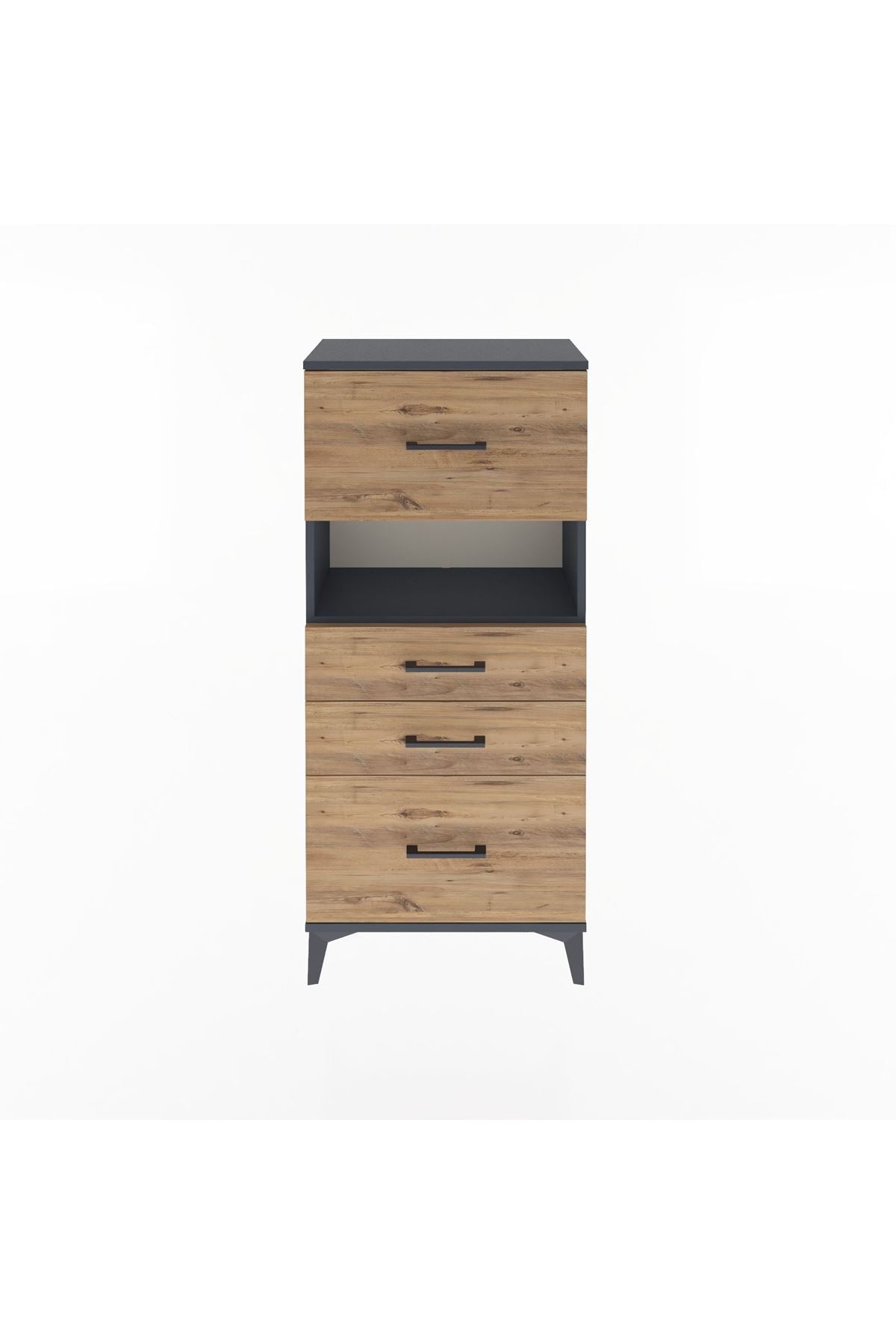 Arges Dolap Tek Raflı 4 Çekmeceli 60x30x134 Antrasit-Çam