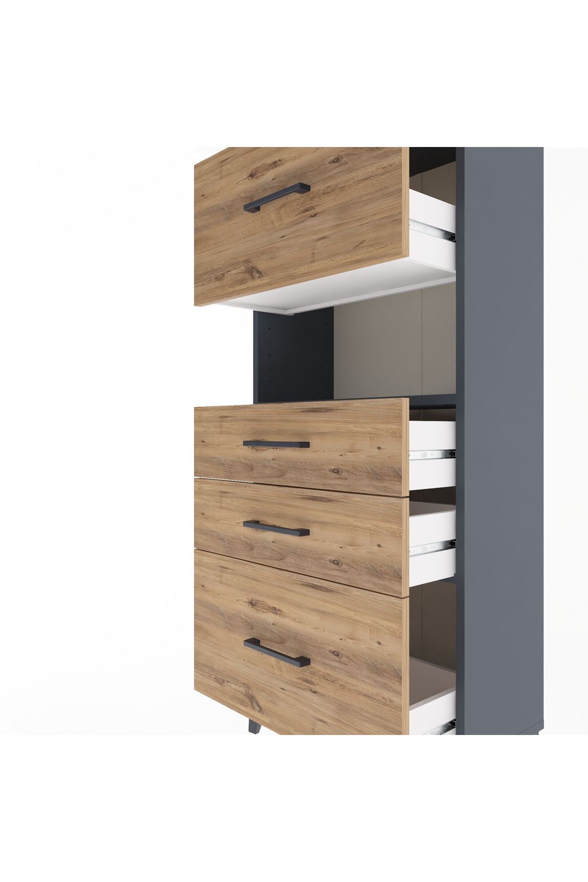 Arges Dolap Tek Raflı 4 Çekmeceli 60x30x134 Antrasit-Çam