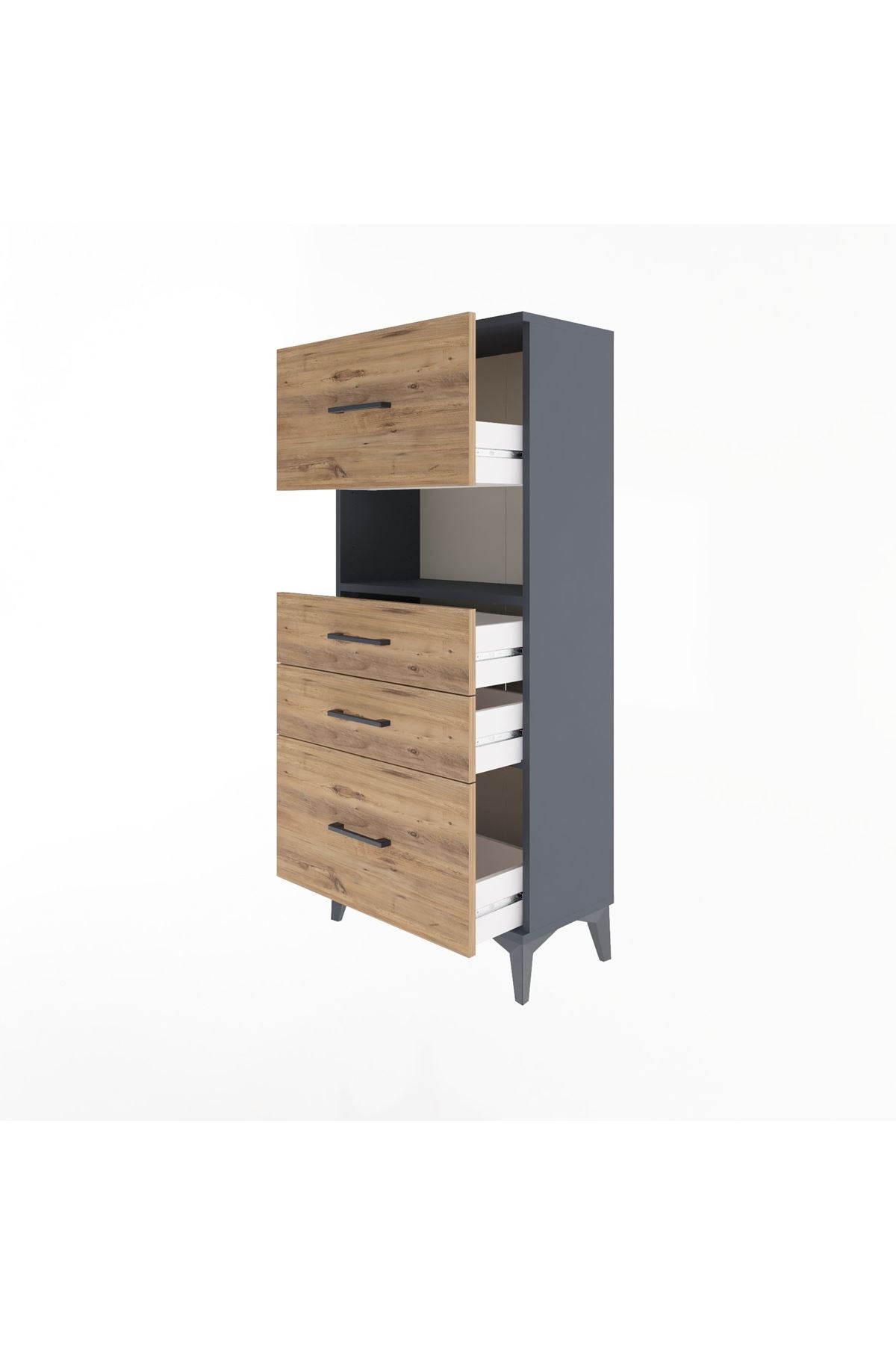 Arges Dolap Tek Raflı 4 Çekmeceli 60x30x134 Antrasit-Çam