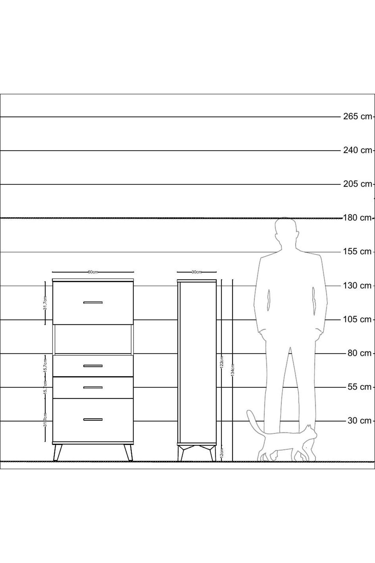 Arges Dolap Tek Raflı 4 Çekmeceli 60x30x134 Çam-Aytaşı