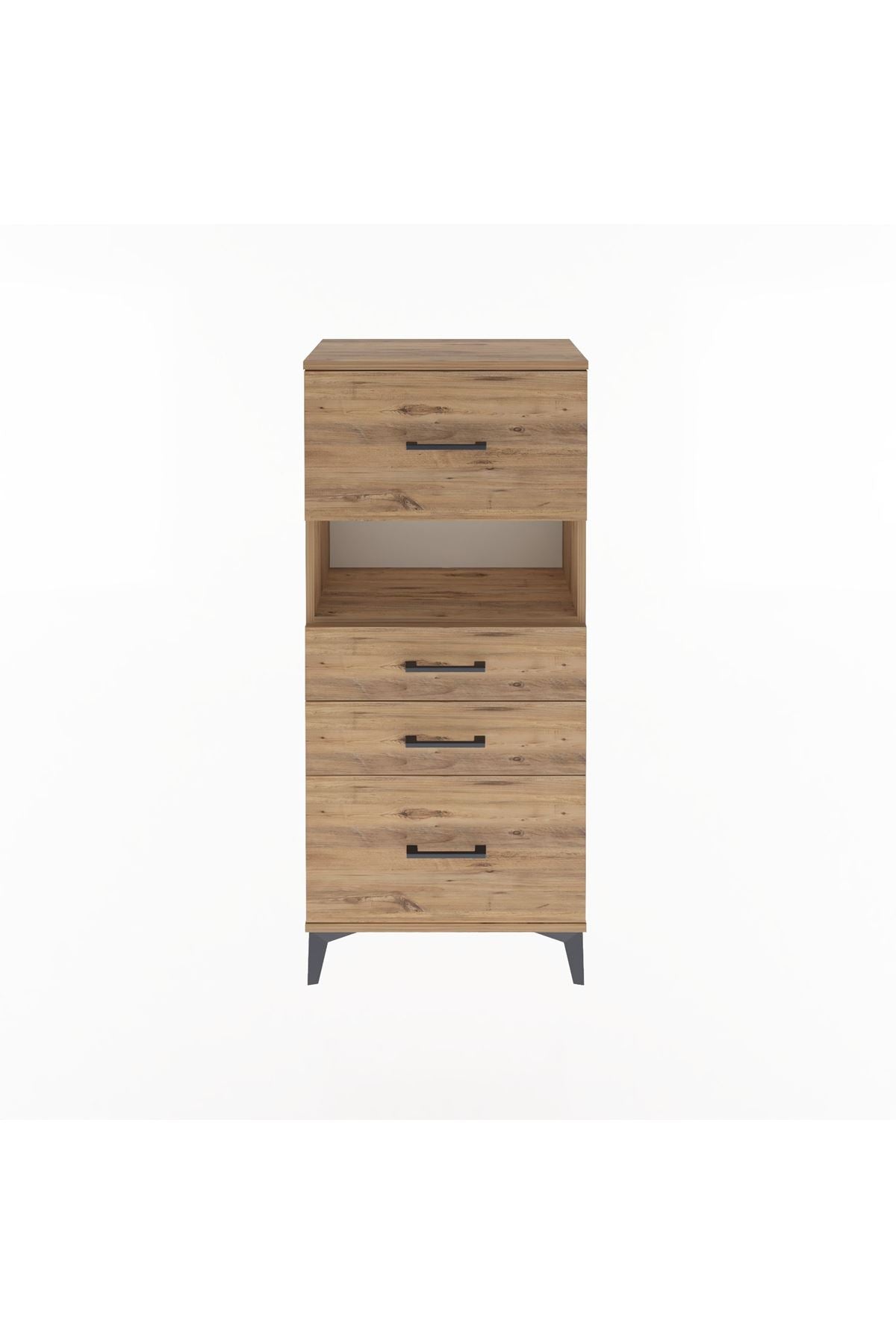 Arges Dolap Tek Raflı 4 Çekmeceli 60x30x134 Çam-Çam