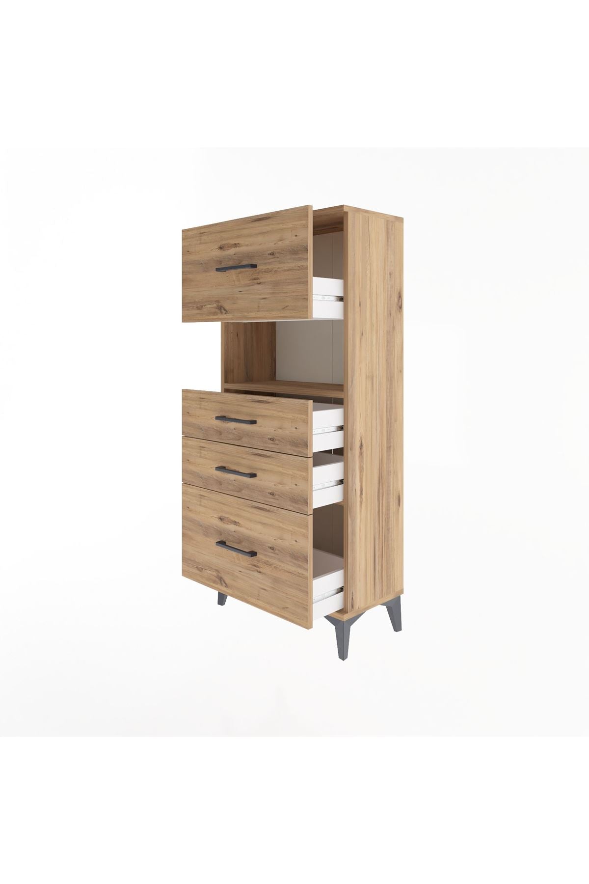 Arges Dolap Tek Raflı 4 Çekmeceli 60x30x134 Çam-Çam