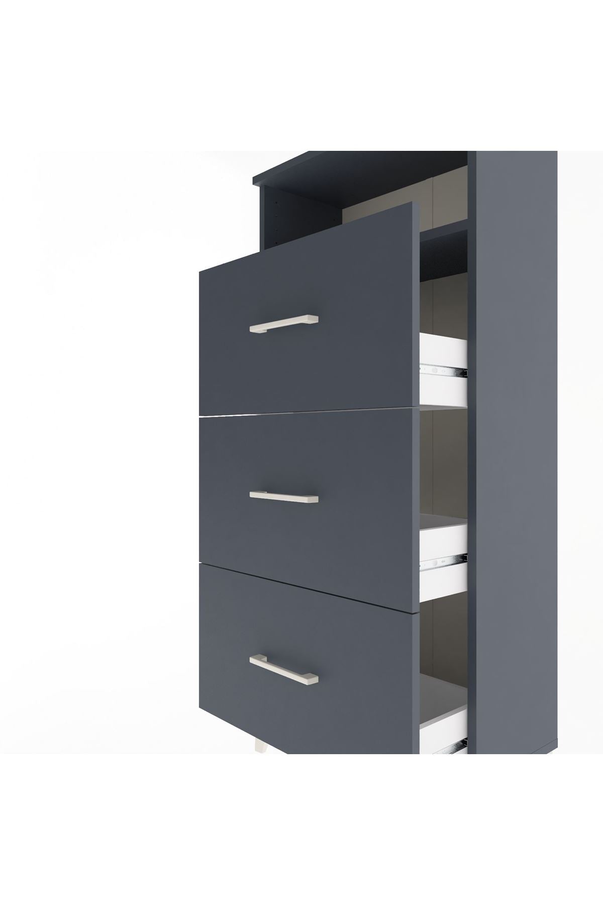 Arges Dolap Tek Raflı 3 Çekmeceli 60x30x134 Antrasit-Antrasit