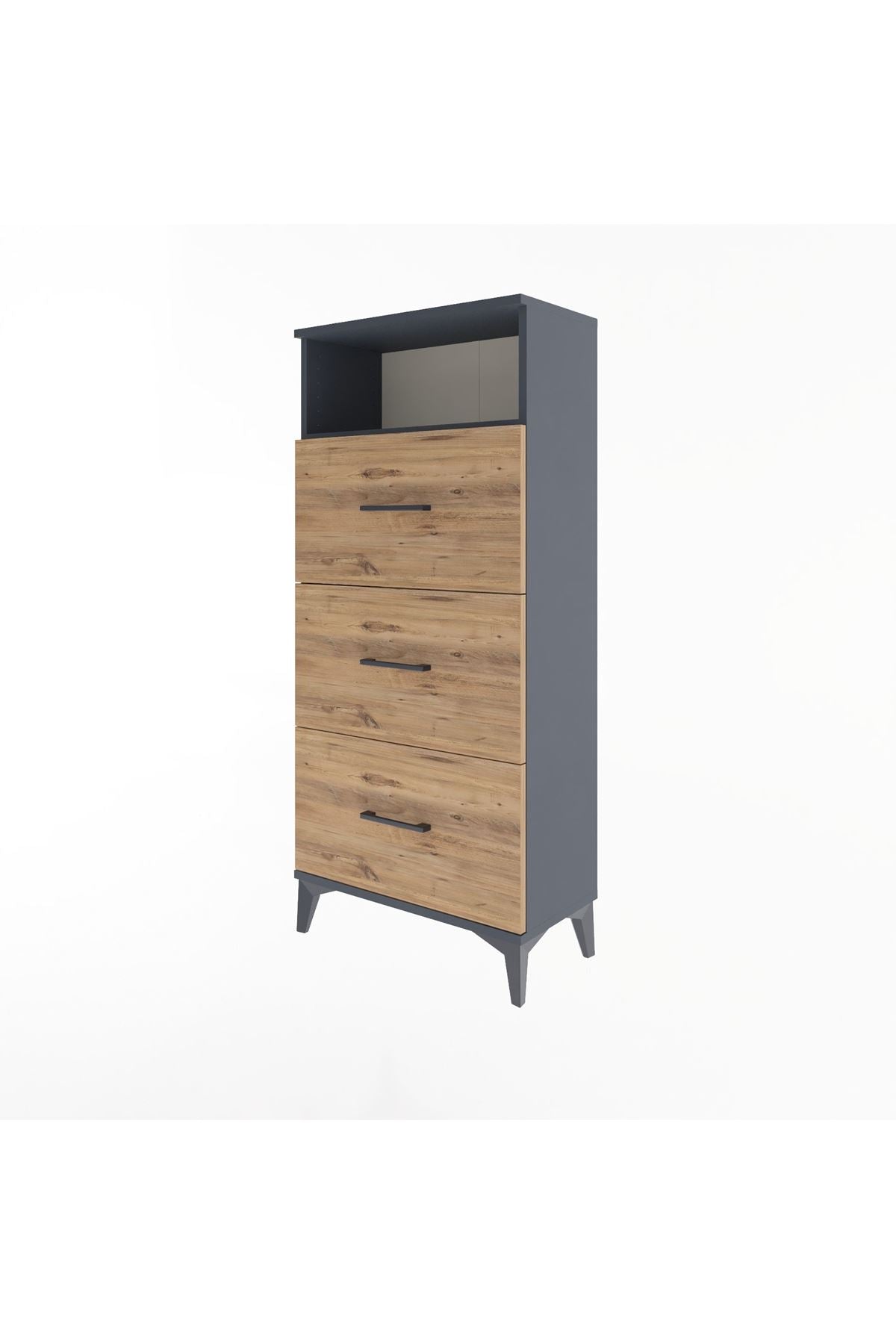 Arges Dolap Tek Raflı 3 Çekmeceli 60x30x134 Antrasit-Çam