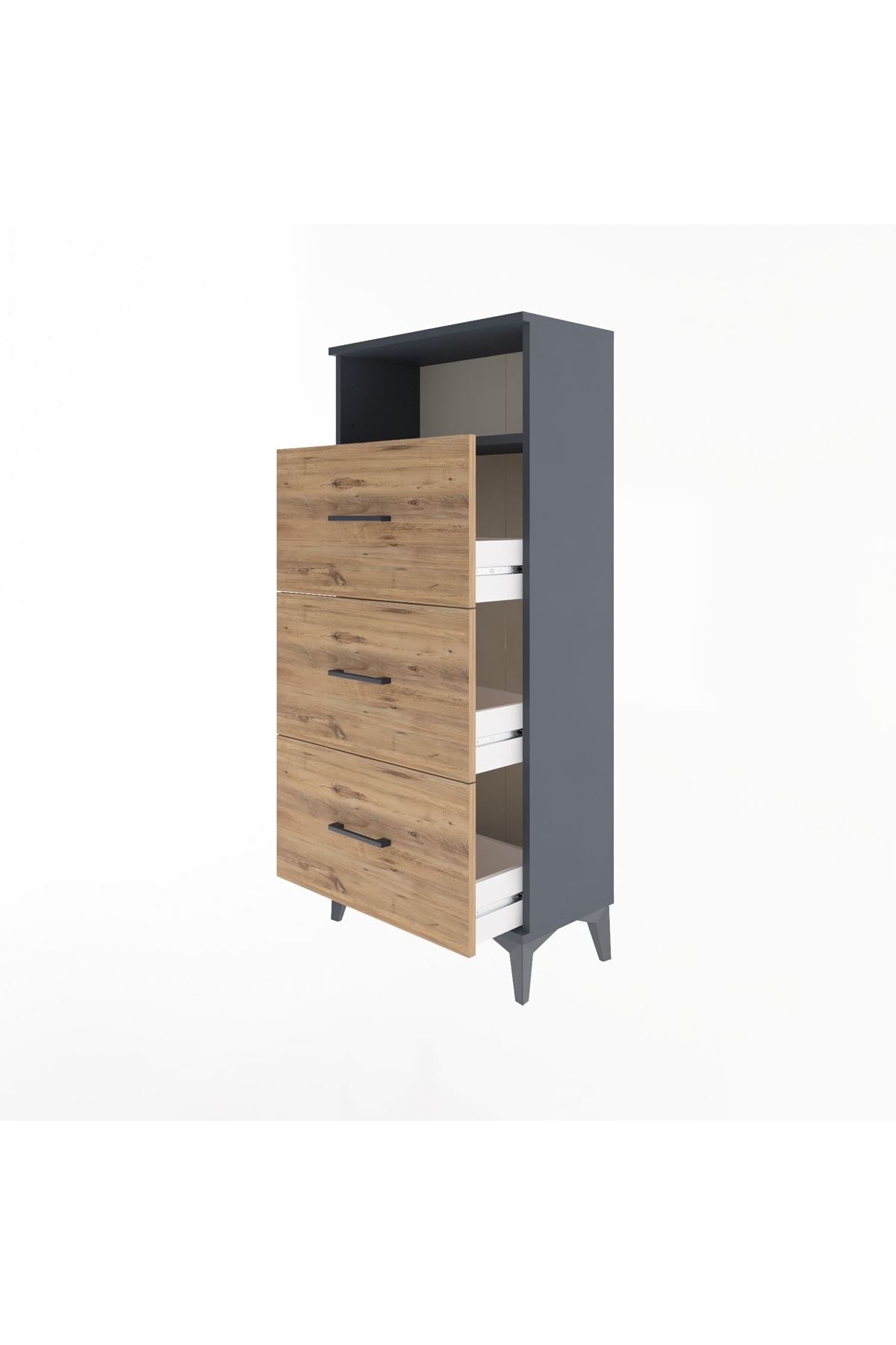 Arges Dolap Tek Raflı 3 Çekmeceli 60x30x134 Antrasit-Çam