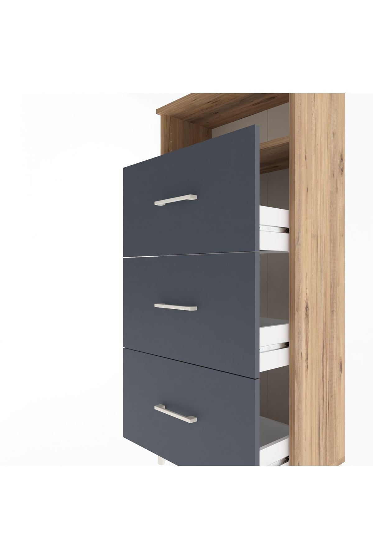 Arges Dolap Tek Raflı 3 Çekmeceli 60x30x134 Çam-Antrasit
