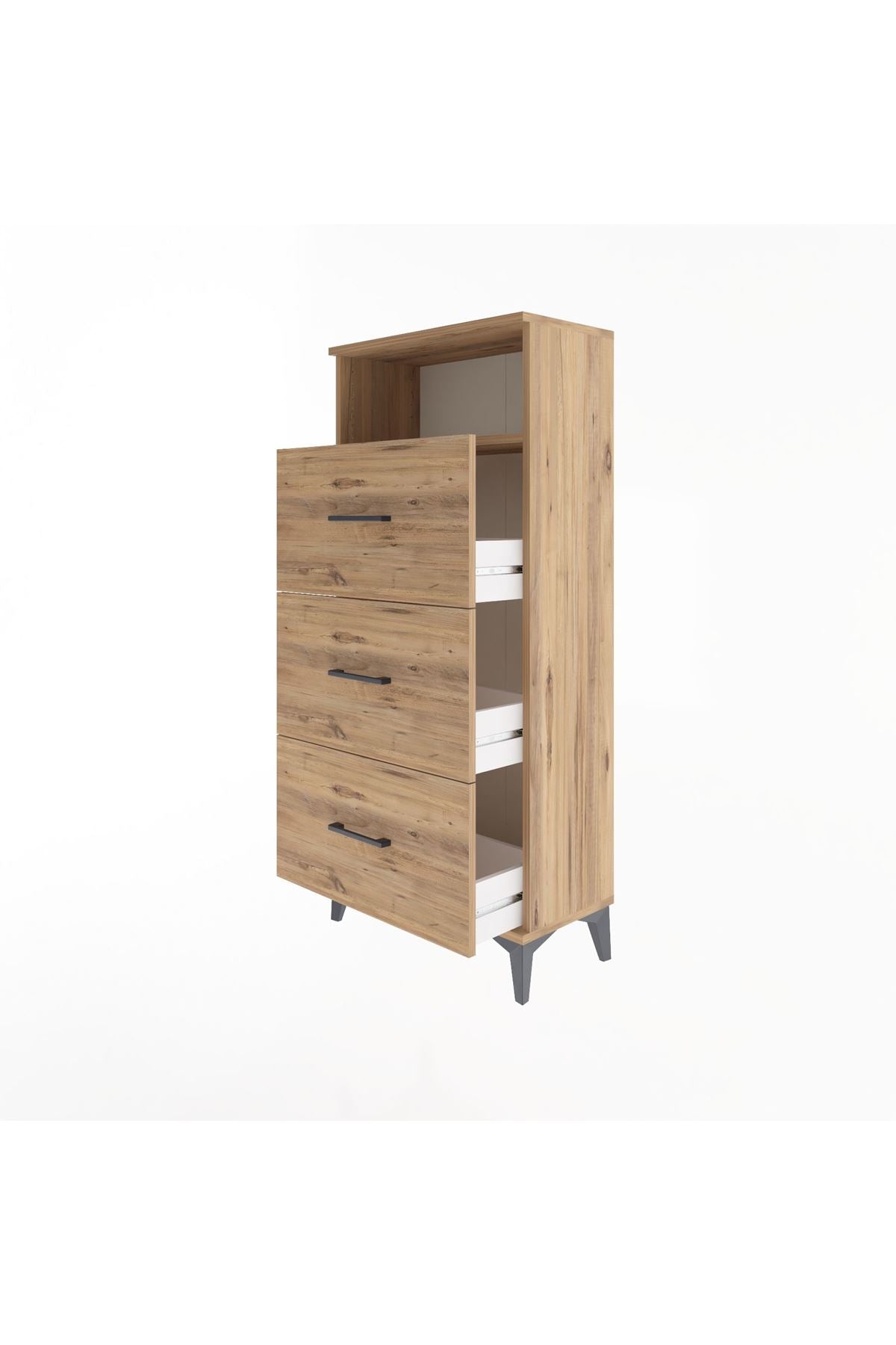 Arges Dolap Tek Raflı 3 Çekmeceli 60x30x134 Çam-Çam