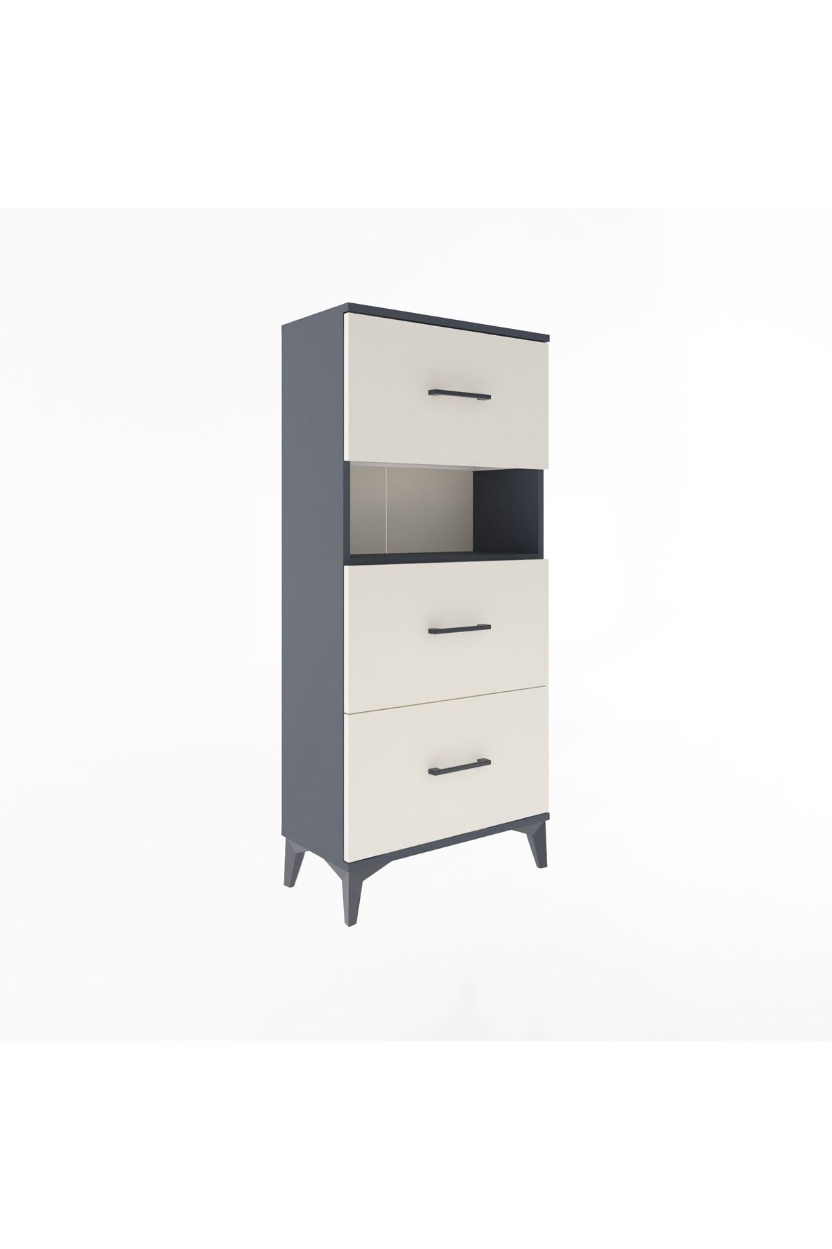 Arges Dolap Tek Raflı 3 Çekmeceli 60x30x134 Antrasit-Aytaşı