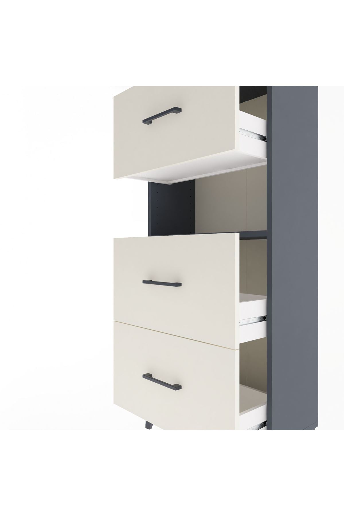 Arges Dolap Tek Raflı 3 Çekmeceli 60x30x134 Antrasit-Aytaşı