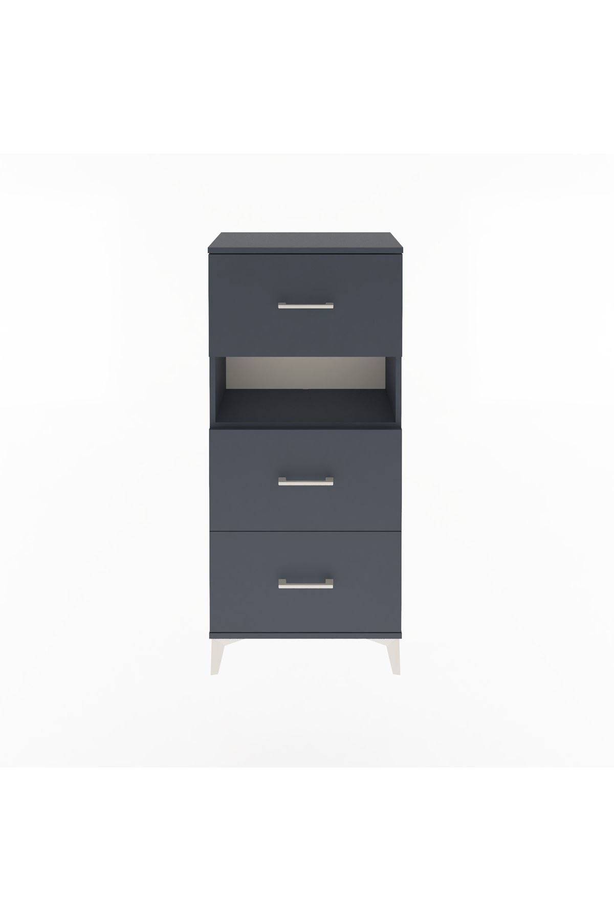 Arges Dolap Tek Raflı 3 Çekmeceli 60x30x134 Antrasit-Antrasit