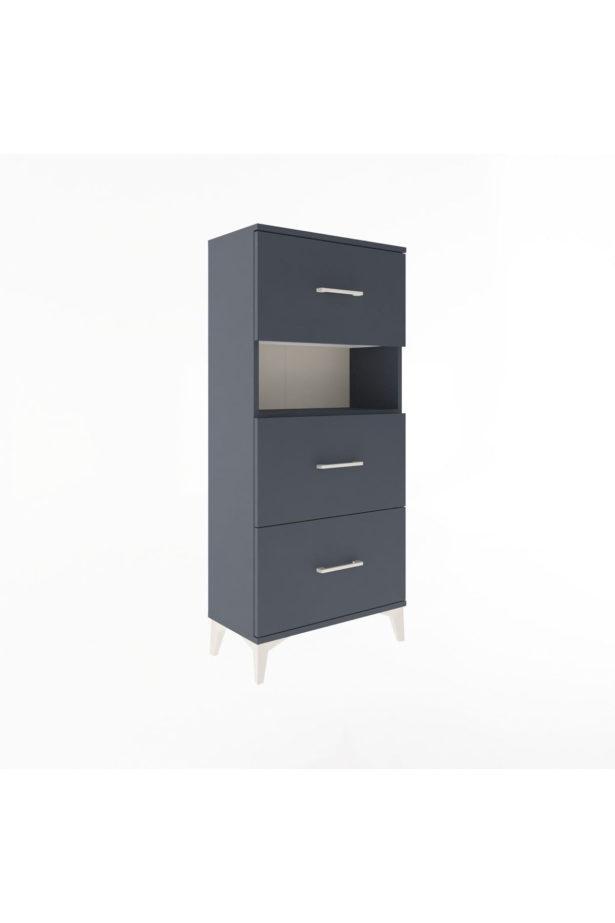 Arges Dolap Tek Raflı 3 Çekmeceli 60x30x134 Antrasit-Antrasit