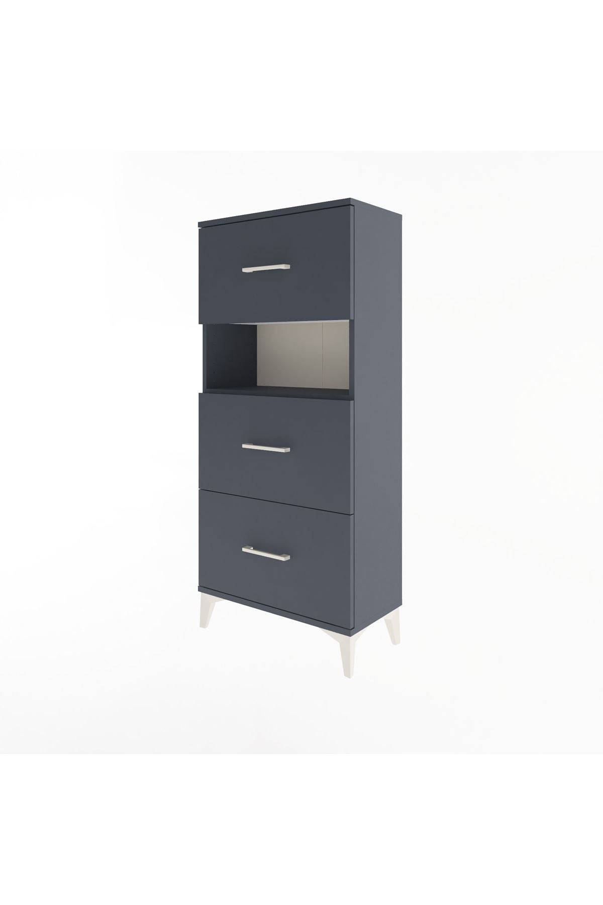 Arges Dolap Tek Raflı 3 Çekmeceli 60x30x134 Antrasit-Antrasit