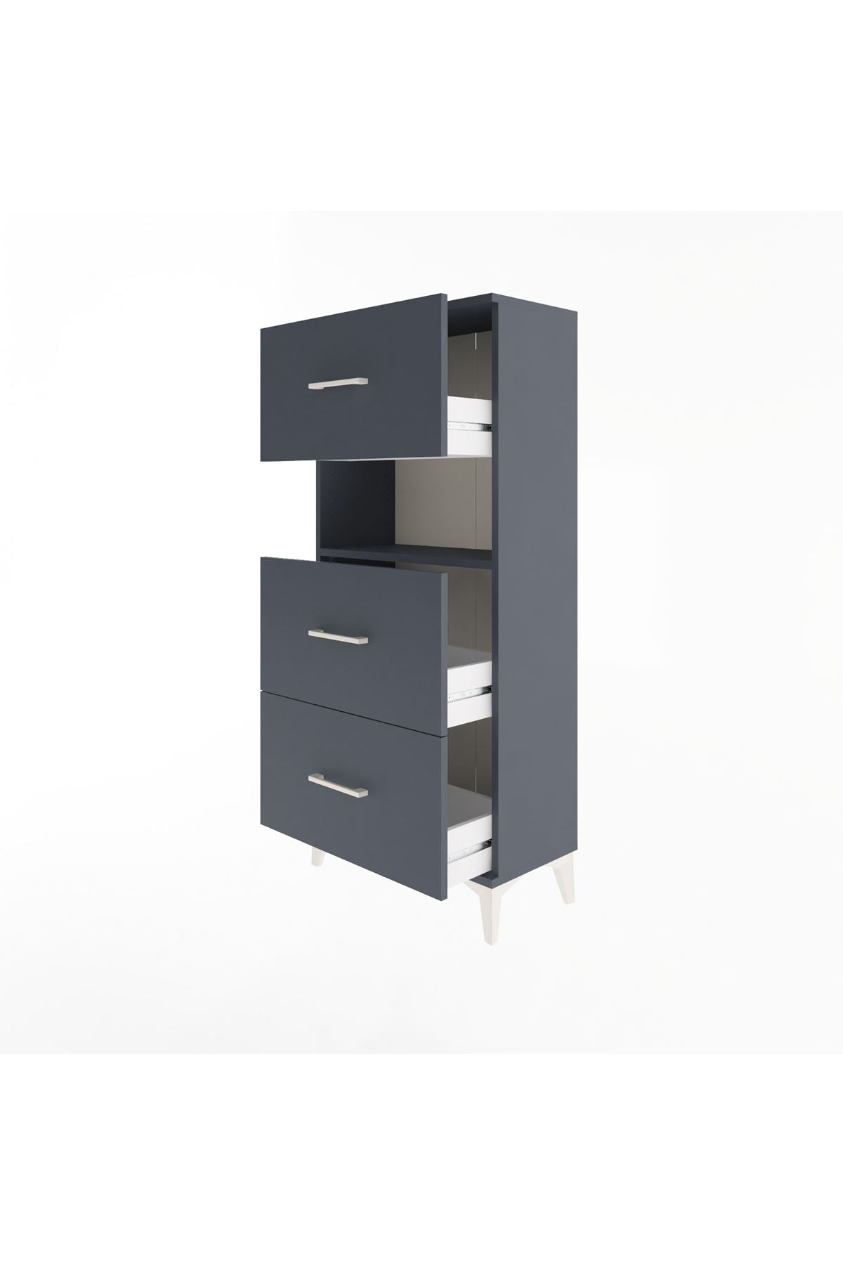 Arges Dolap Tek Raflı 3 Çekmeceli 60x30x134 Antrasit-Antrasit