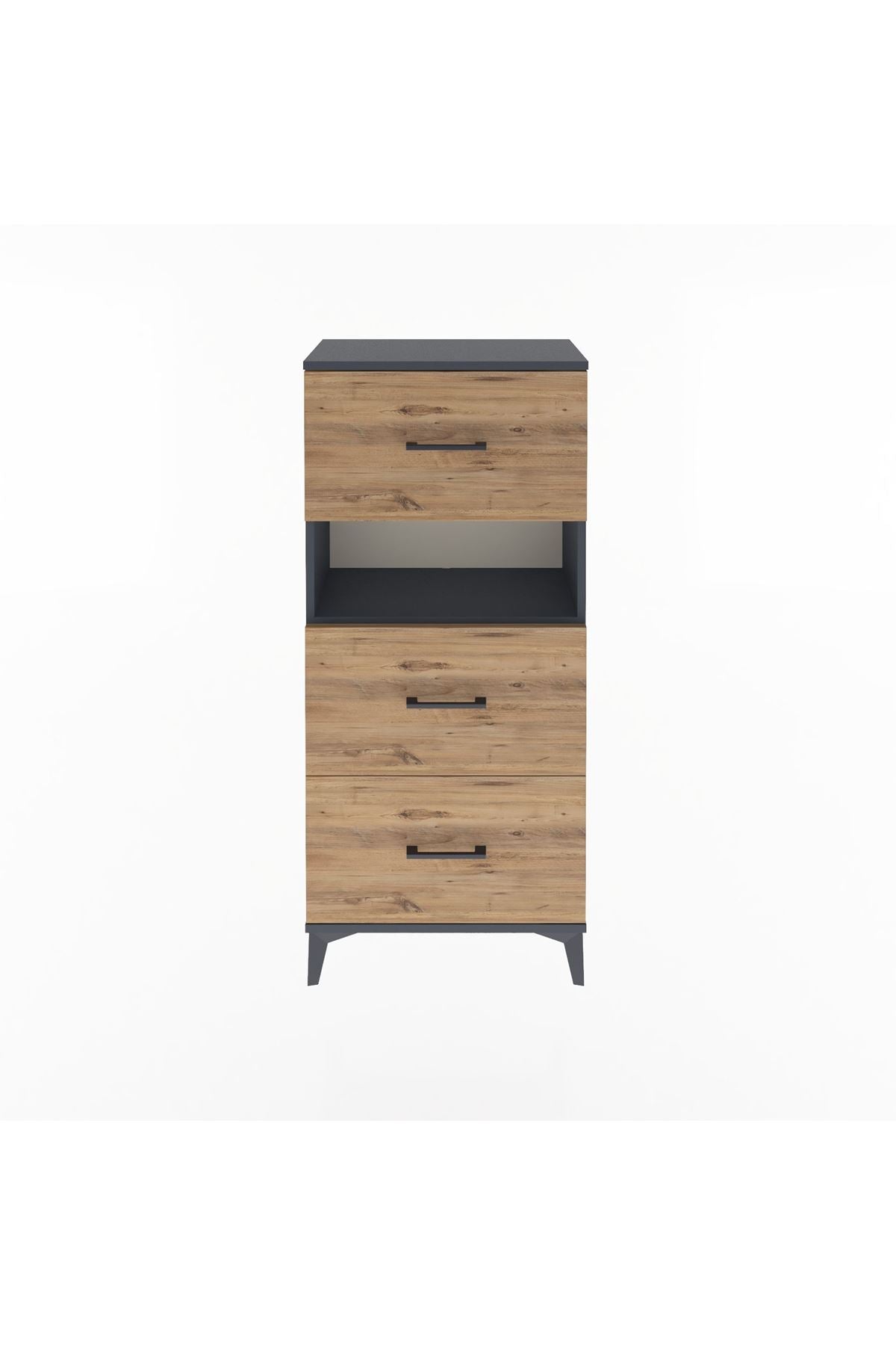 Arges Dolap Tek Raflı 3 Çekmeceli 60x30x134 Antrasit-Çam