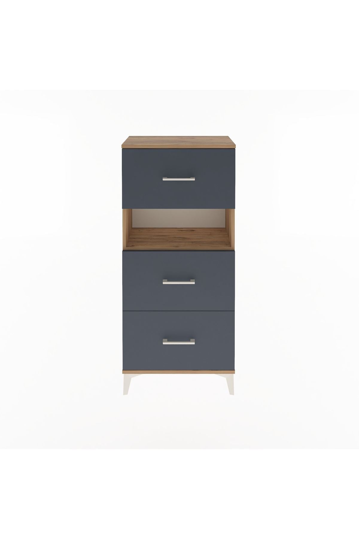 Arges Dolap Tek Raflı 3 Çekmeceli 60x30x134 Çam-Antrasit