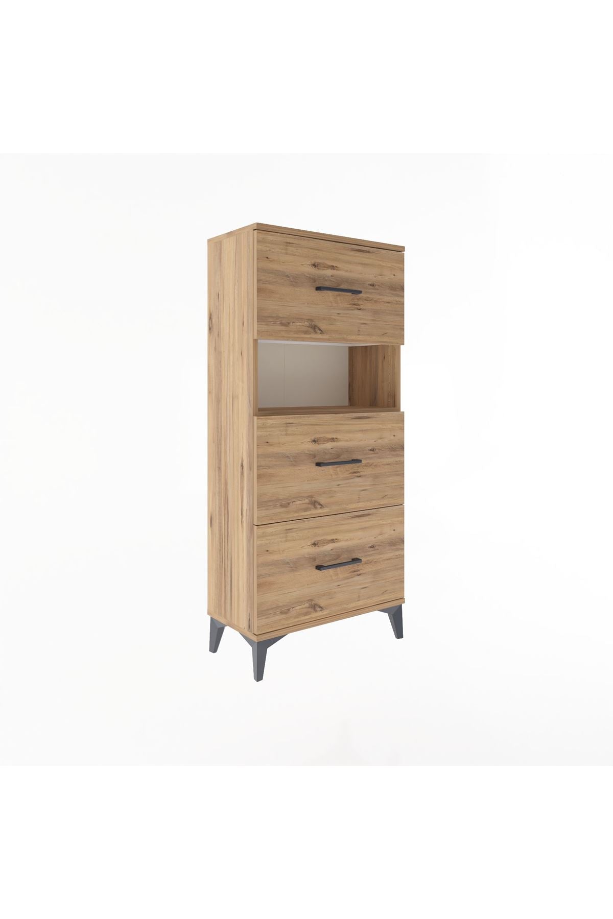 Arges Dolap Tek Raflı 3 Çekmeceli 60x30x134 Çam-Çam