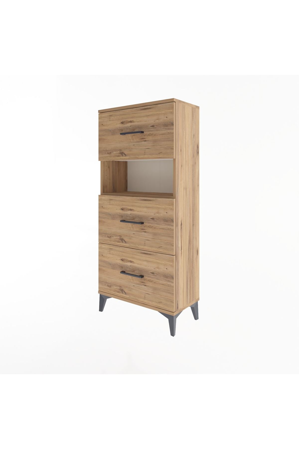 Arges Dolap Tek Raflı 3 Çekmeceli 60x30x134 Çam-Çam