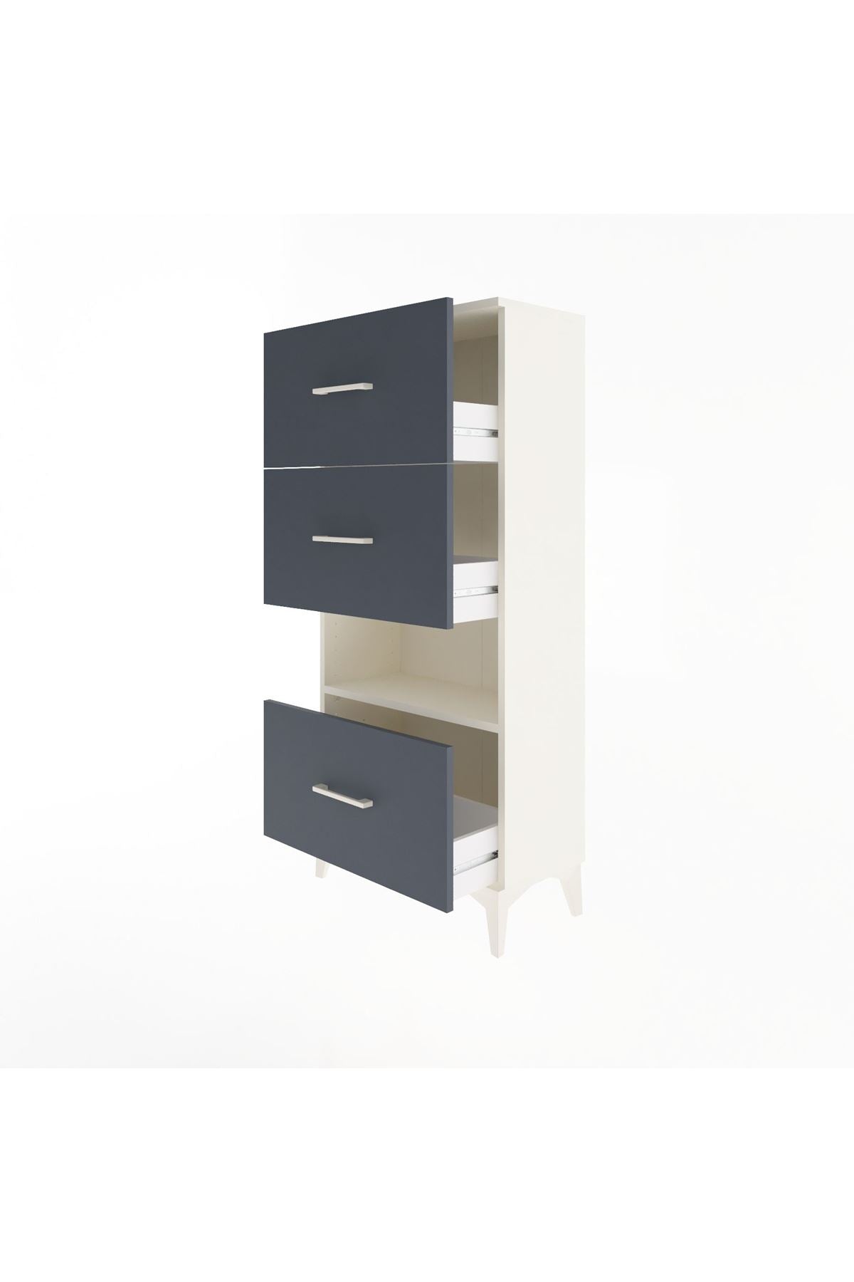 Arges Dolap Tek Raflı 3 Çekmeceli 60x30x134 Aytaşı-Antrasit