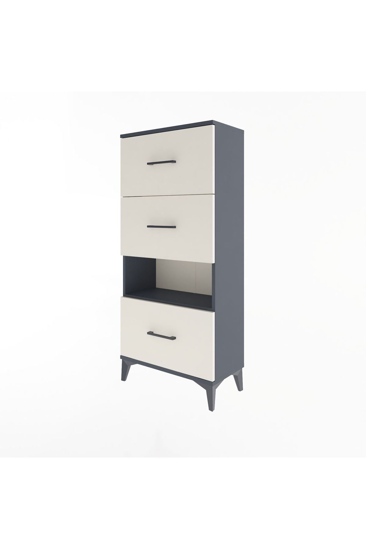 Arges Dolap Tek Raflı 3 Çekmeceli 60x30x134 Antrasit-Aytaşı
