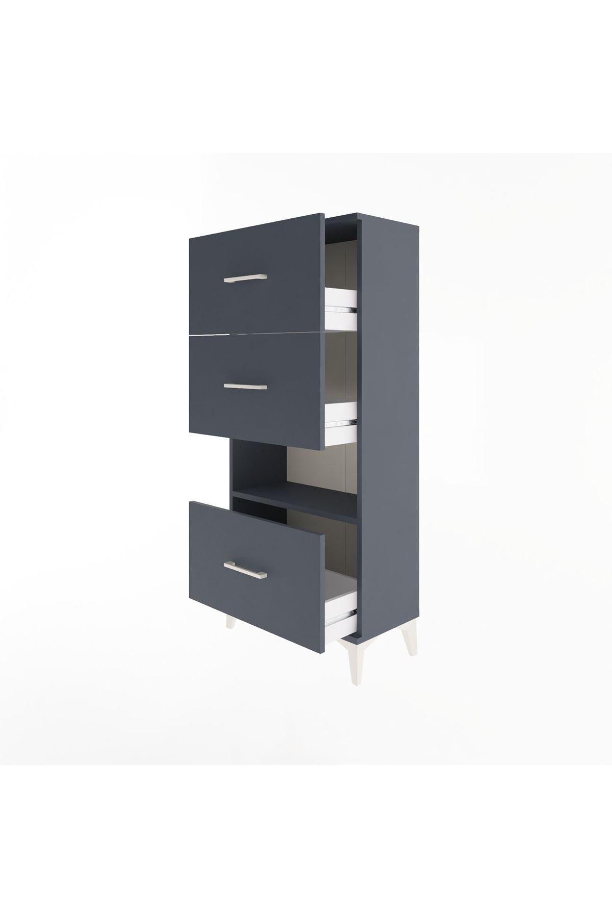 Arges Dolap Tek Raflı 3 Çekmeceli 60x30x134 Antrasit-Antrasit