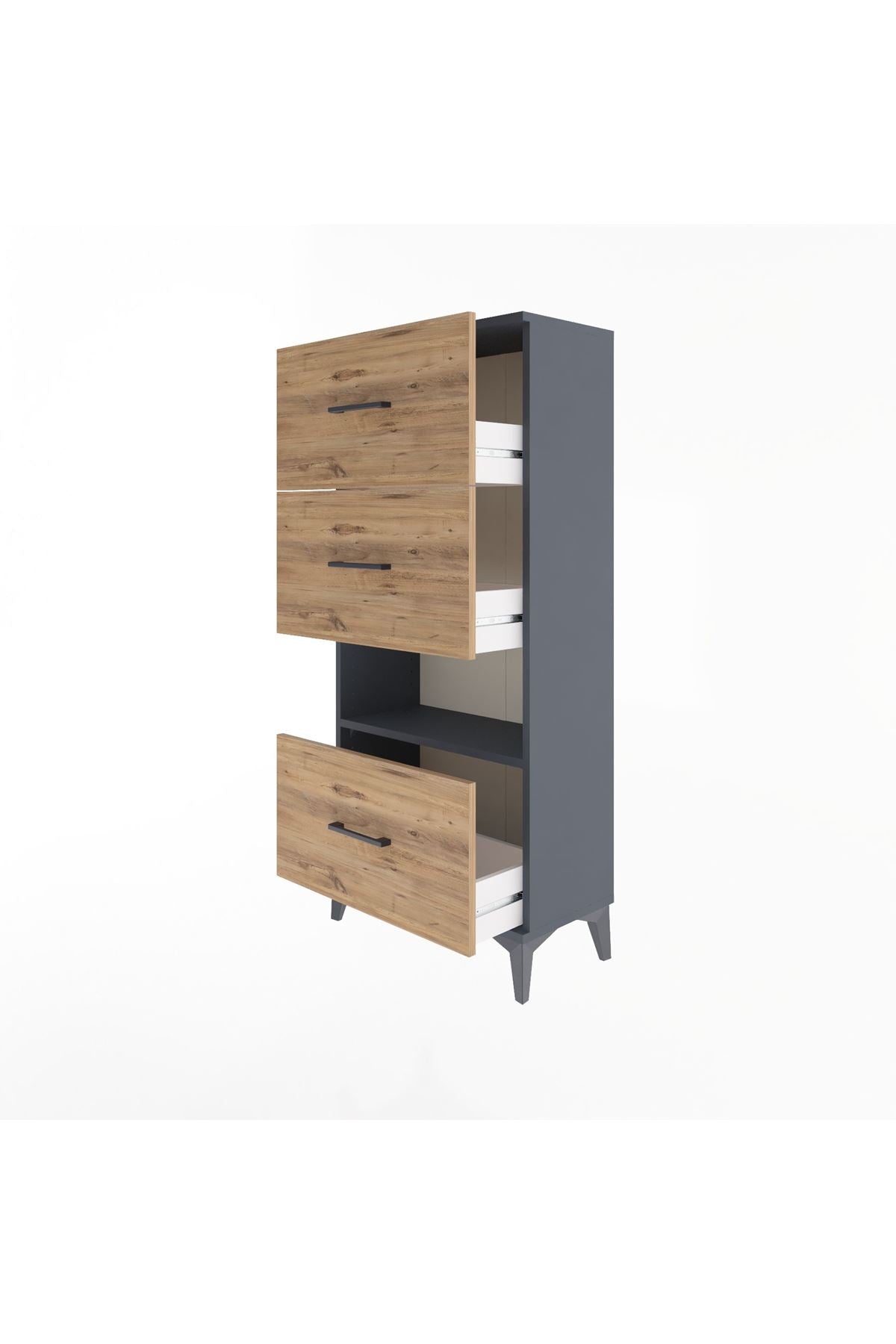 Arges Dolap Tek Raflı 3 Çekmeceli 60x30x134 Antrasit-Çam