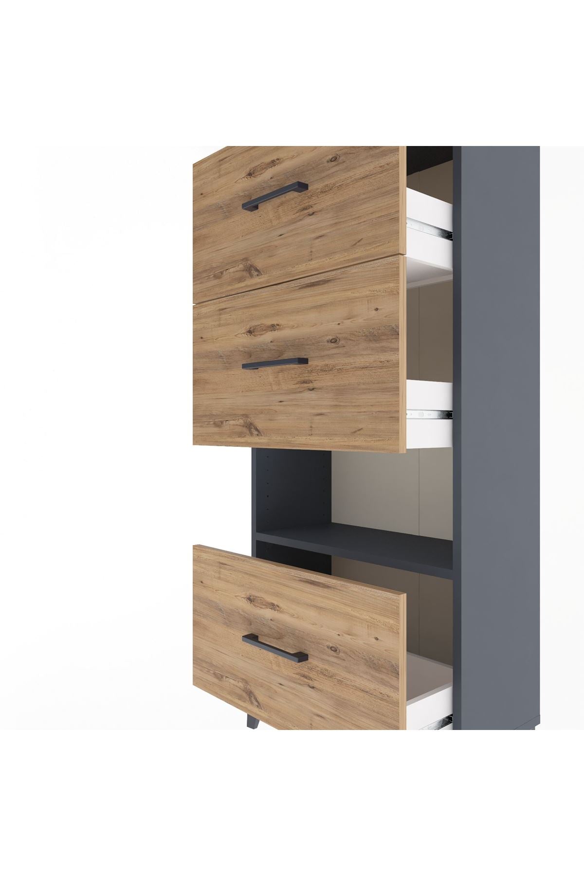 Arges Dolap Tek Raflı 3 Çekmeceli 60x30x134 Antrasit-Çam