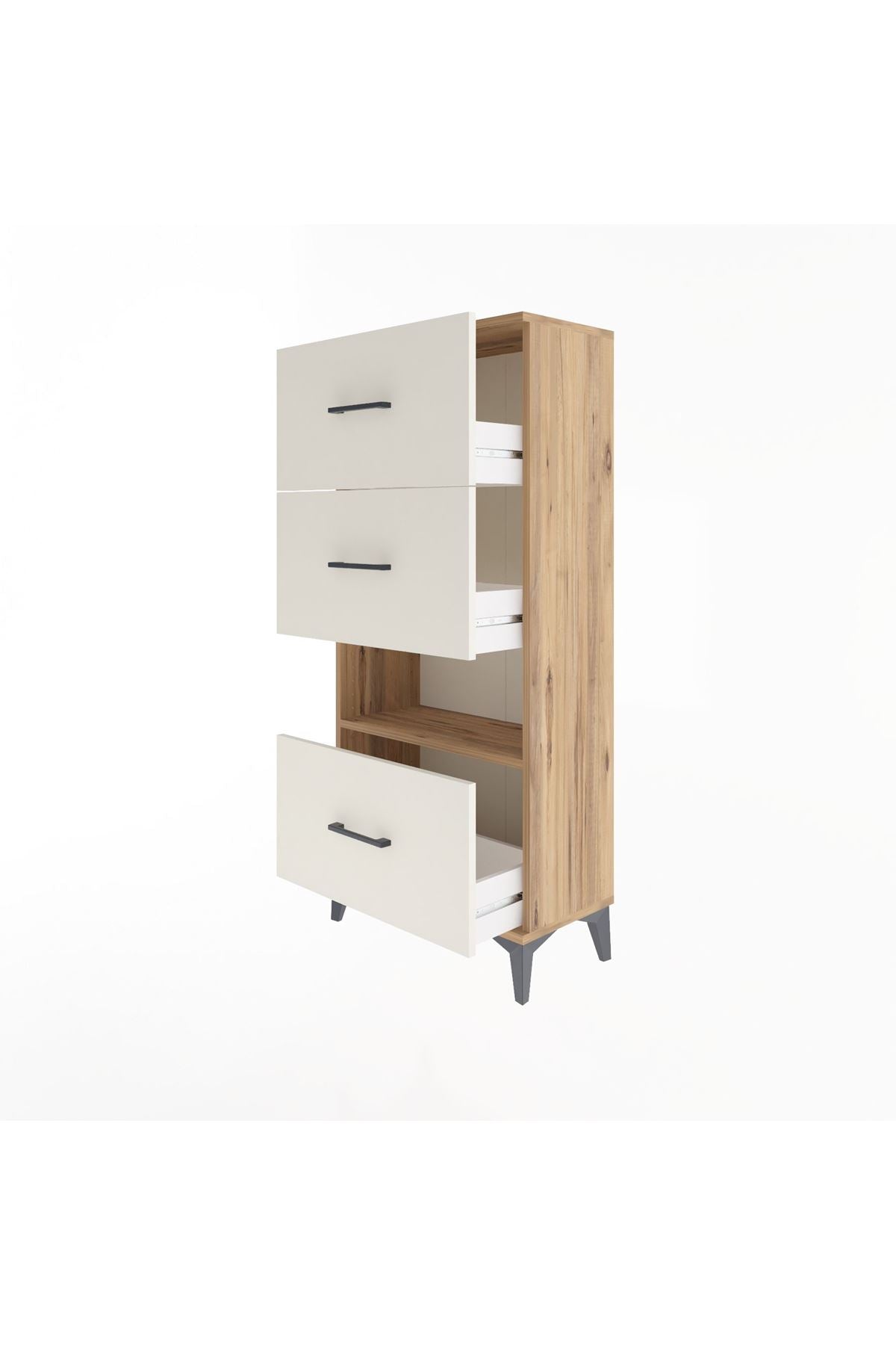 Arges Dolap Tek Raflı 3 Çekmeceli 60x30x134 Çam-Aytaşı