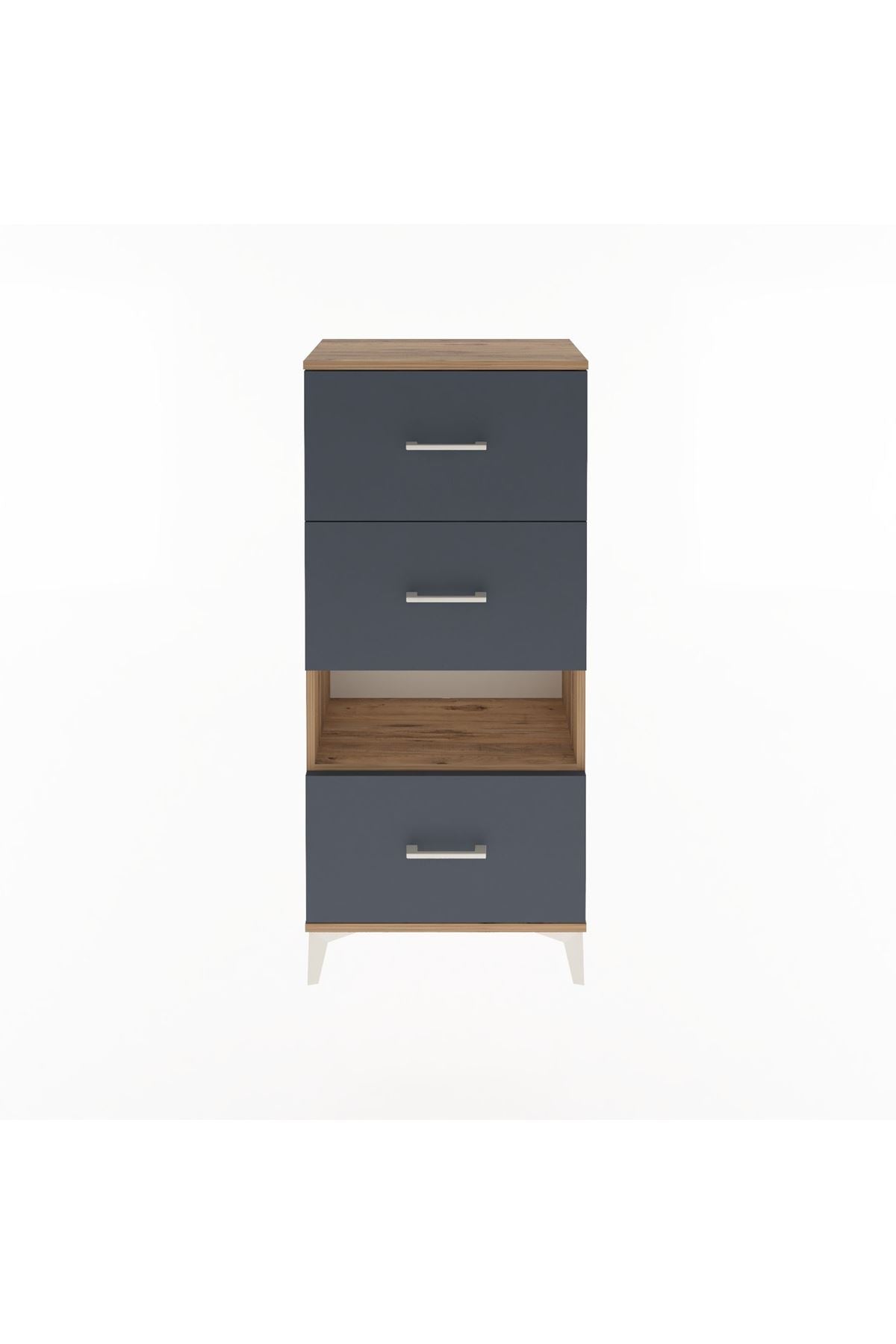 Arges Dolap Tek Raflı 3 Çekmeceli 60x30x134 Çam-Antrasit