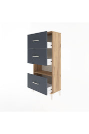Arges Dolap Tek Raflı 3 Çekmeceli 60x30x134 Çam-Antrasit