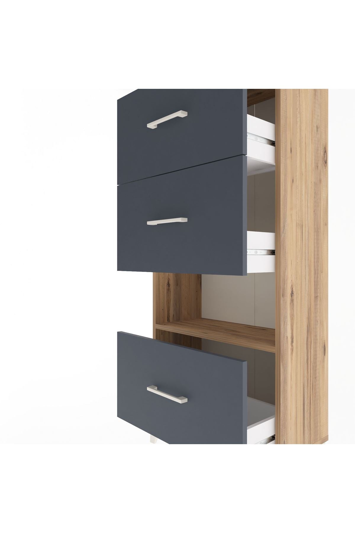 Arges Dolap Tek Raflı 3 Çekmeceli 60x30x134 Çam-Antrasit