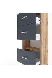 Arges Dolap Tek Raflı 3 Çekmeceli 60x30x134 Çam-Antrasit