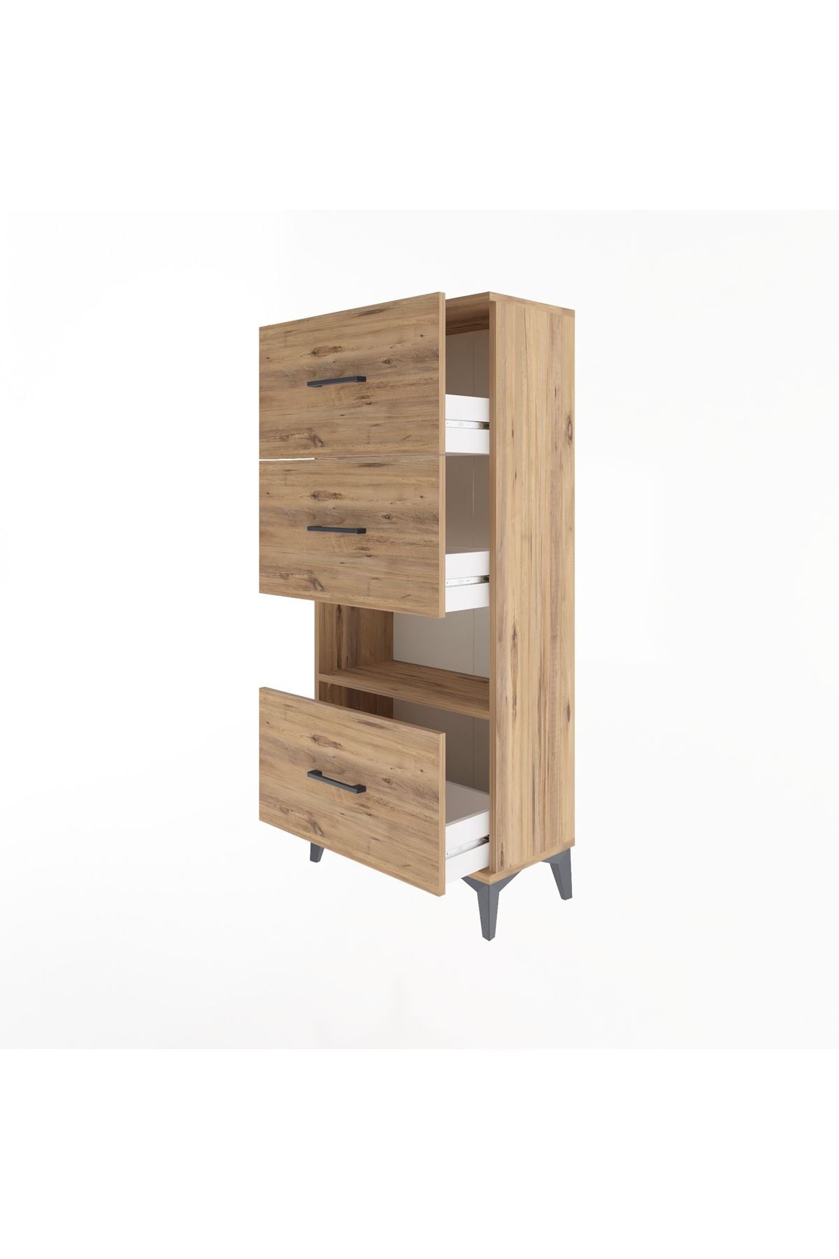 Arges Dolap Tek Raflı 3 Çekmeceli 60x30x134 Çam-Çam