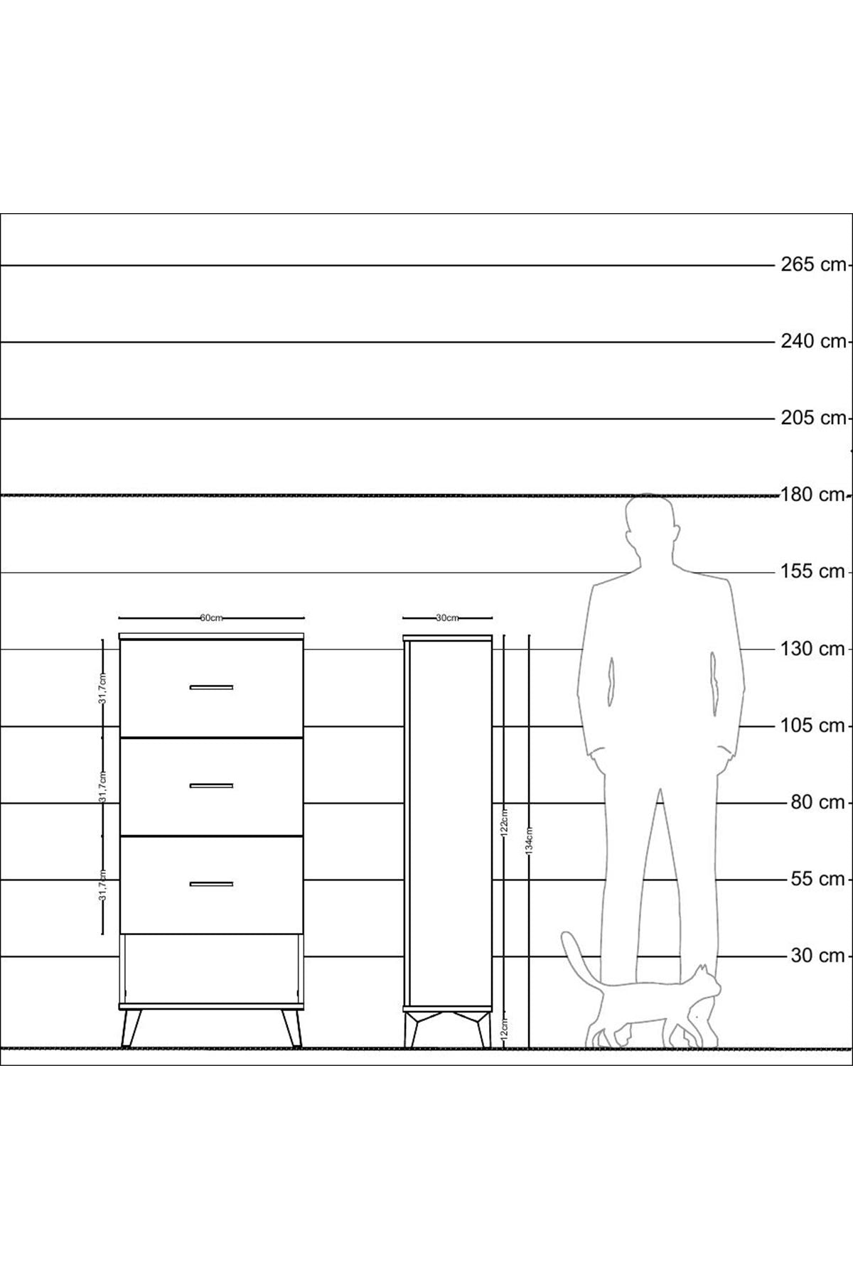 Arges Dolap 3 Çekmeceli 60x30x134 Aytaşı-Antrasit