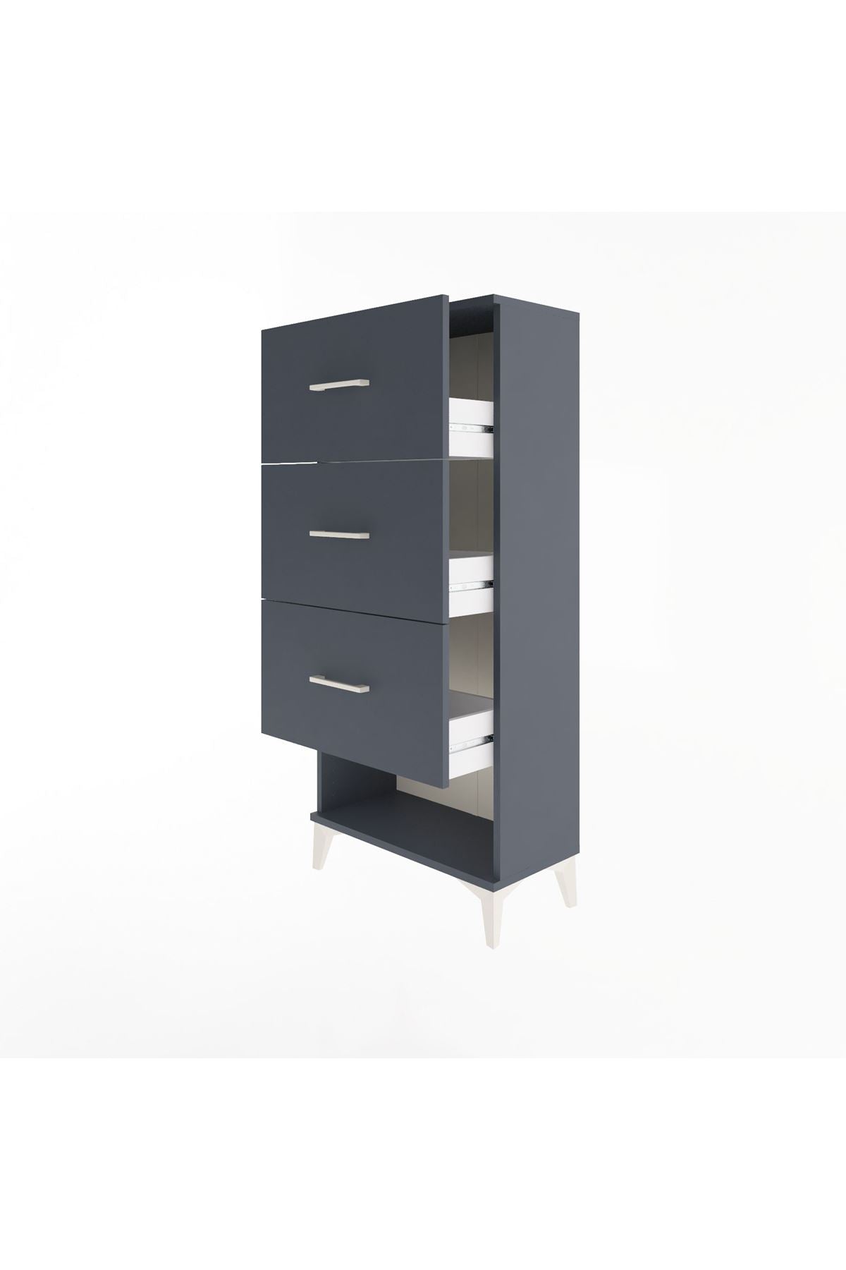 Arges Dolap 3 Çekmeceli 60x30x134 Antrasit-Antrasit