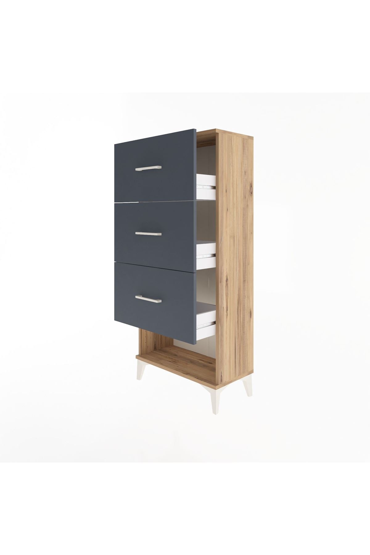 Arges Dolap 3 Çekmeceli 60x30x134 Çam-Antrasit