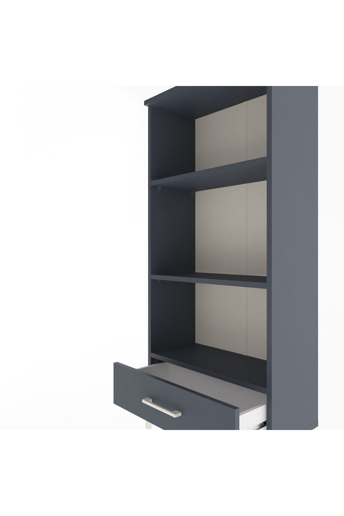 Arges Dolap 3 Raflı Tek Çekmeceli 60x30x134 Antrasit-Antrasit