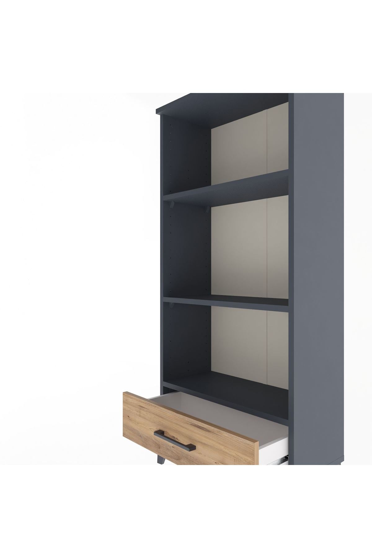 Arges Dolap 3 Raflı Tek Çekmeceli 60x30x134 Antrasit-Çam