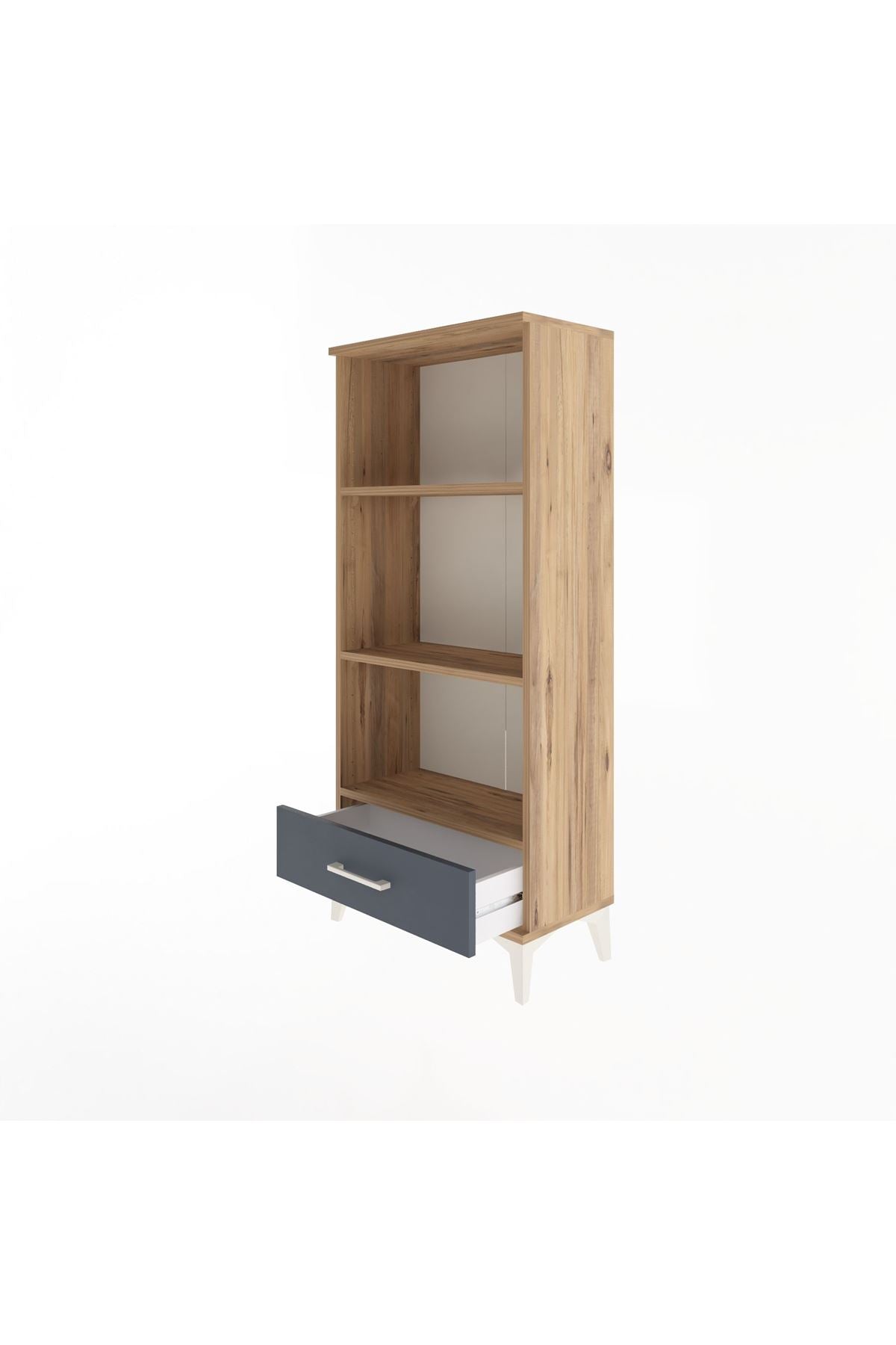 Arges Dolap 3 Raflı Tek Çekmeceli 60x30x134 Çam-Antrasit