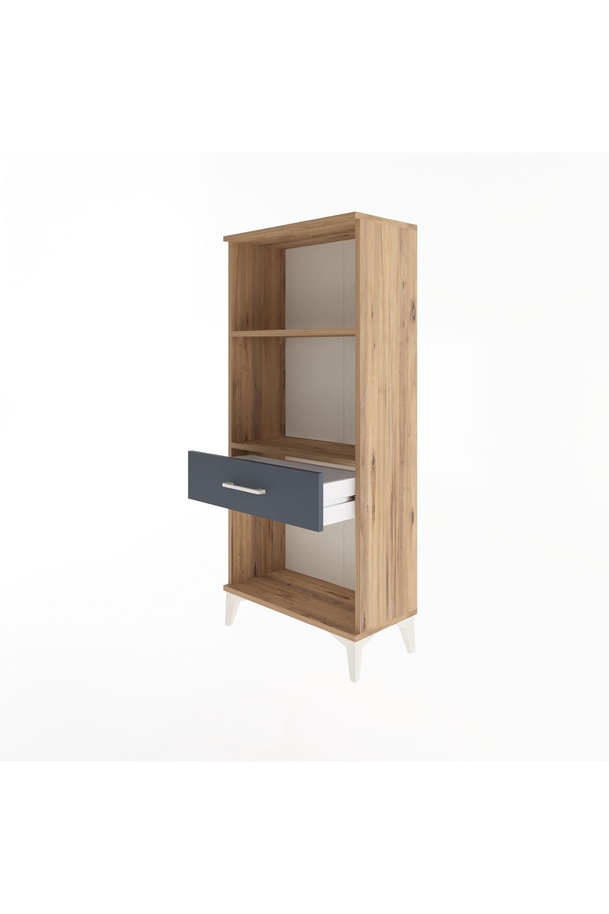 Arges Dolap 2 Raflı Tek Çekmeceli 60x30x134 Çam-Antrasit