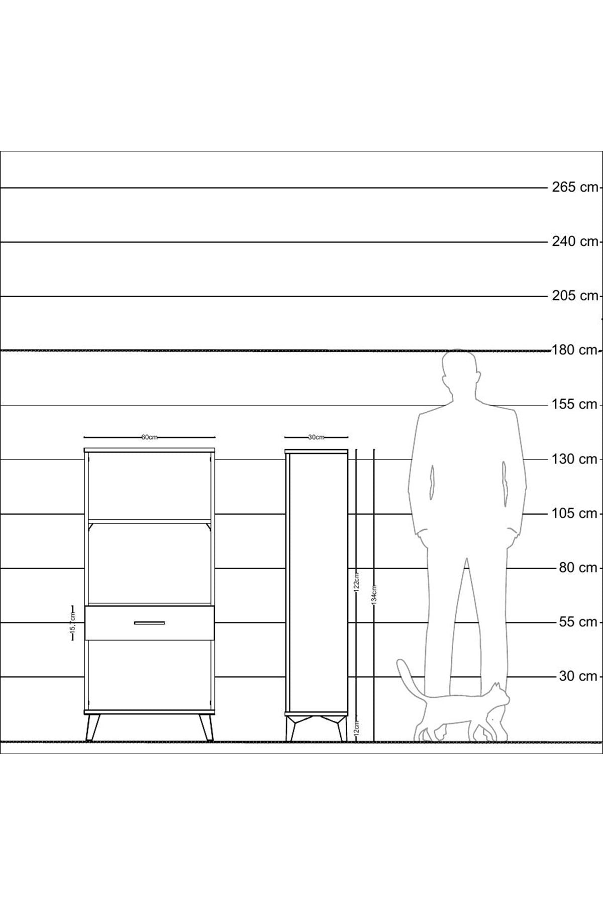 Arges Dolap 2 Raflı Tek Çekmeceli 60x30x134 Çam-Çam