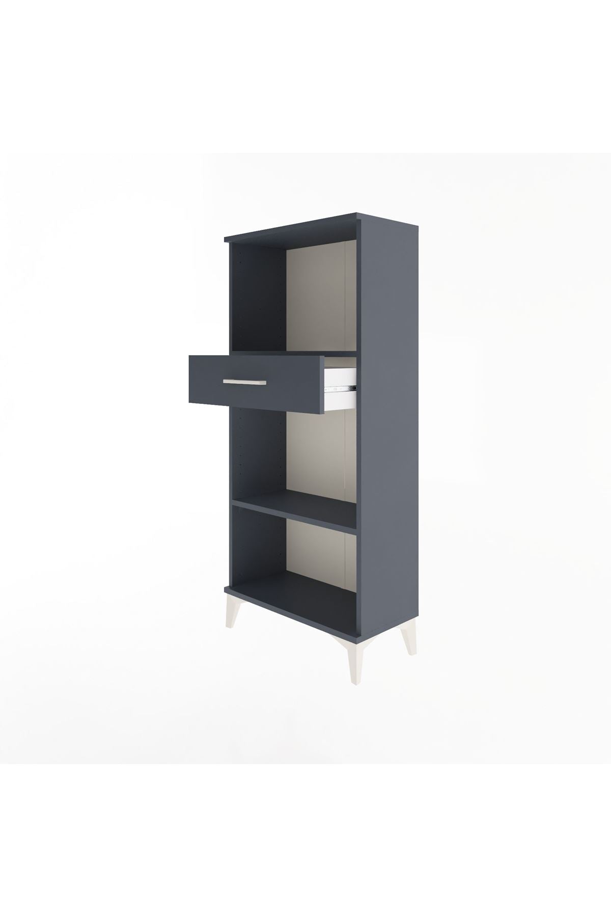 Arges Dolap 2 Raflı Tek Çekmeceli 60x30x134 Antrasit-Antrasit